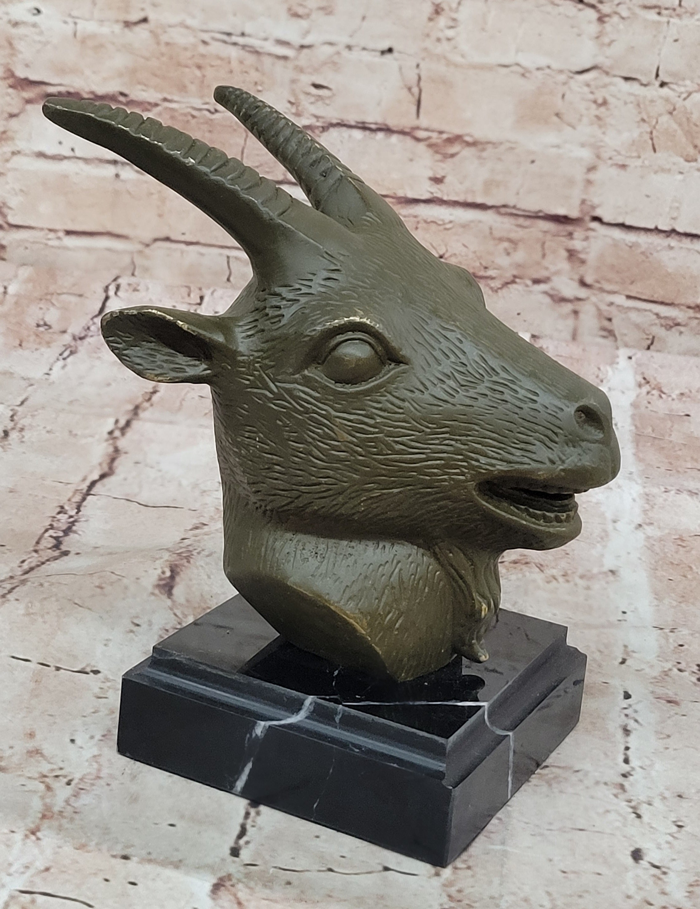 Handmade Sheep Head Bronze Sculpture Statue for Feng Shui Peaceful Decor