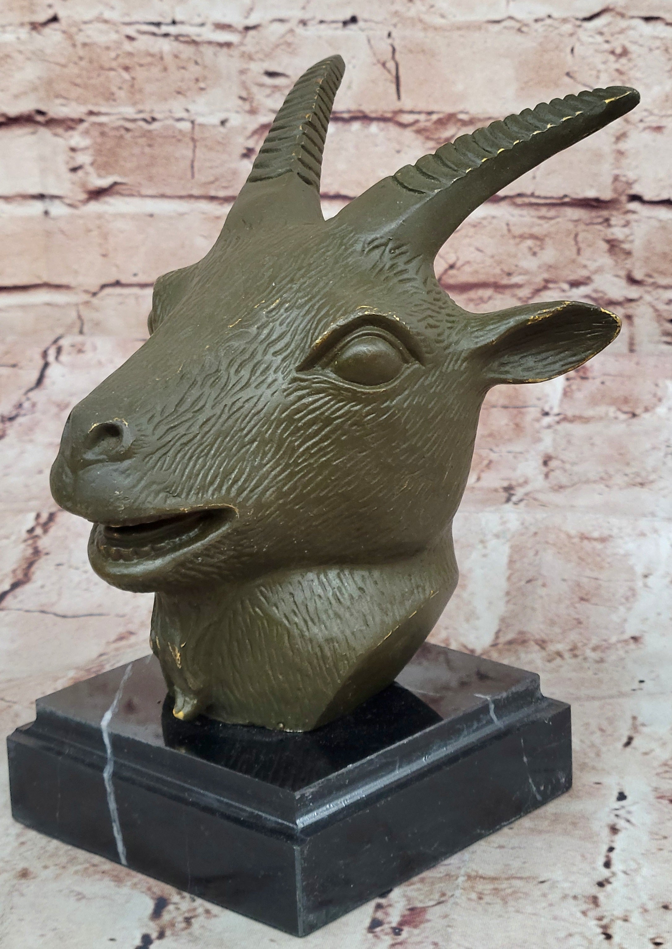 Handmade Sheep Head Bronze Sculpture Statue for Feng Shui Peaceful Decor