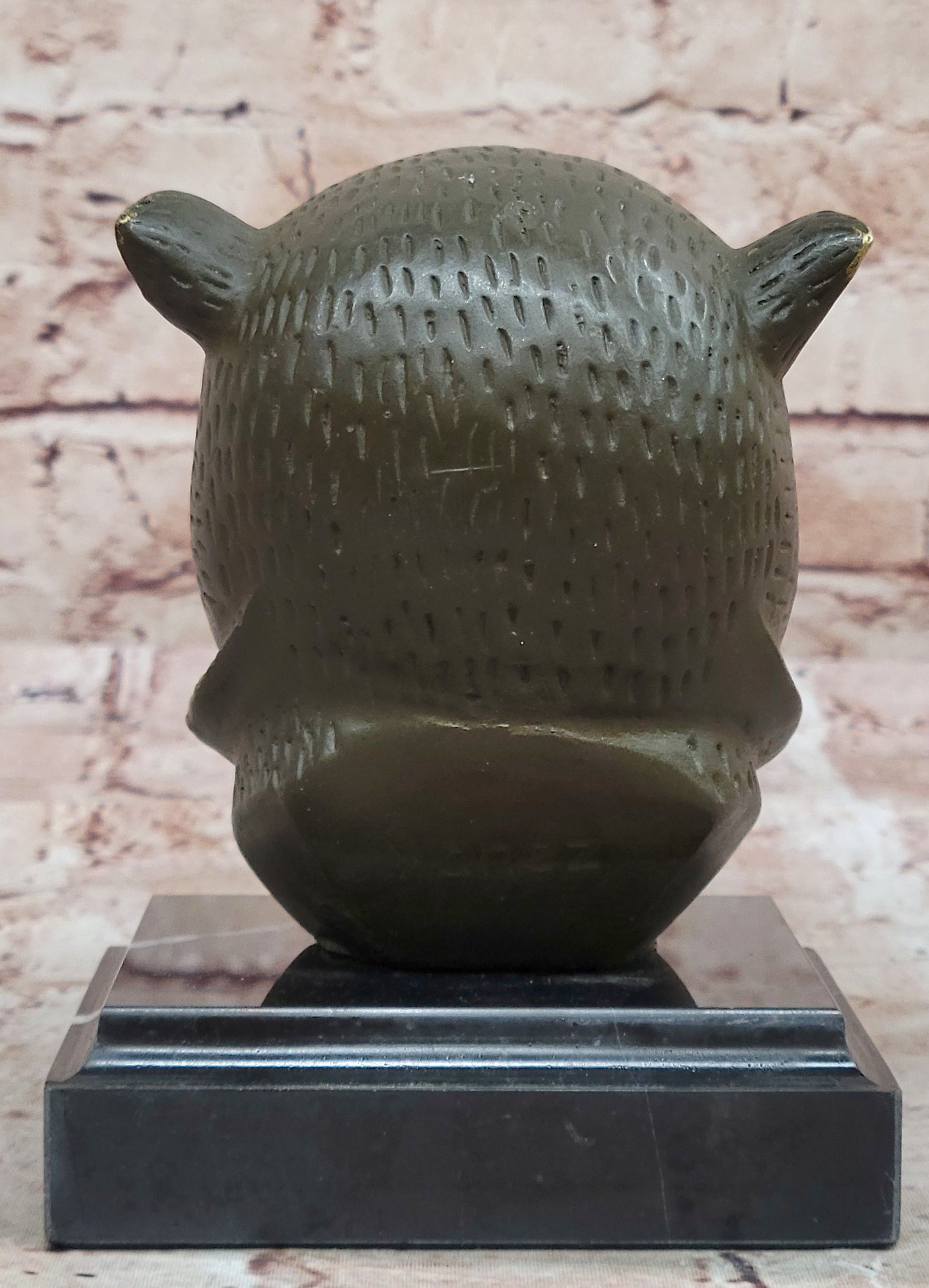 Bold Tiger Head Bronze Sculpture Statue on Base Handmade Zodiac Desk Showpiece