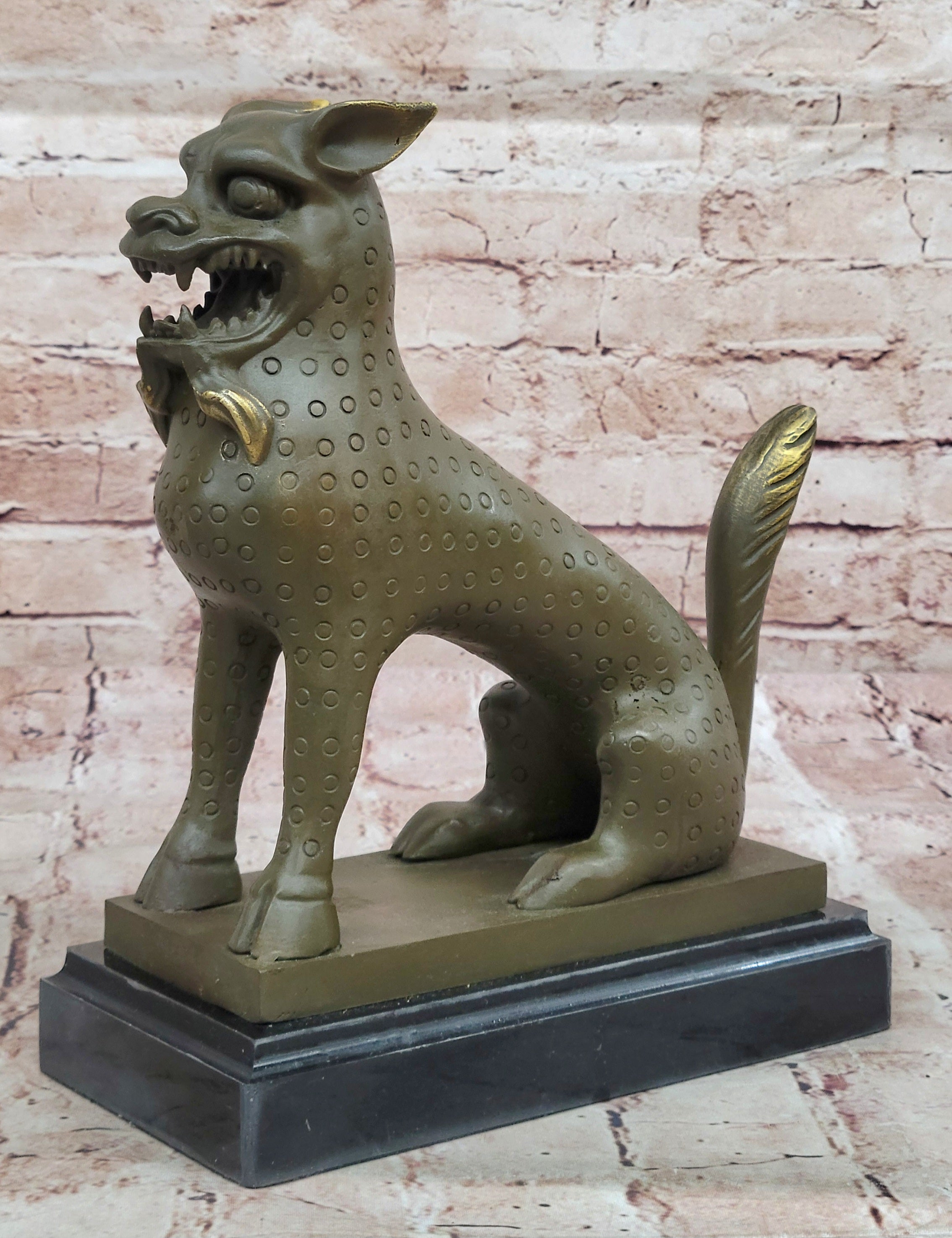 Bronze Foo Dog Kylin Statue Feng Shui Beast Sculpture Signed B.C. Zhang Collectible Art