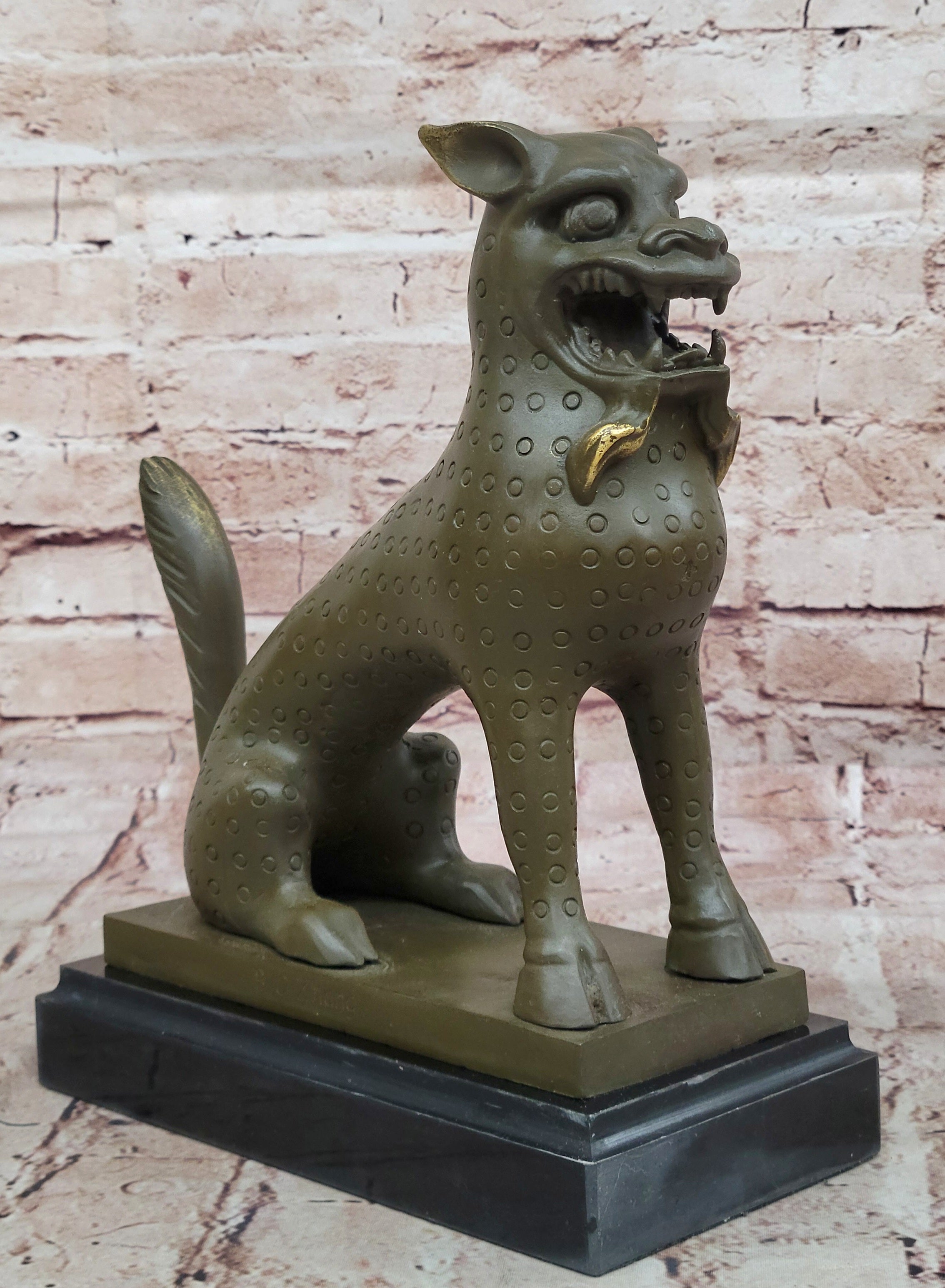 Bronze Foo Dog Kylin Statue Feng Shui Beast Sculpture Signed B.C. Zhang Collectible Art