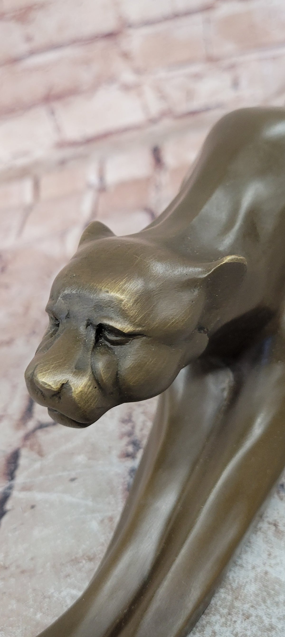 Bronze Cougar Figurine Stretching Pose Abstract Wildlife Sculpture Art Statue
