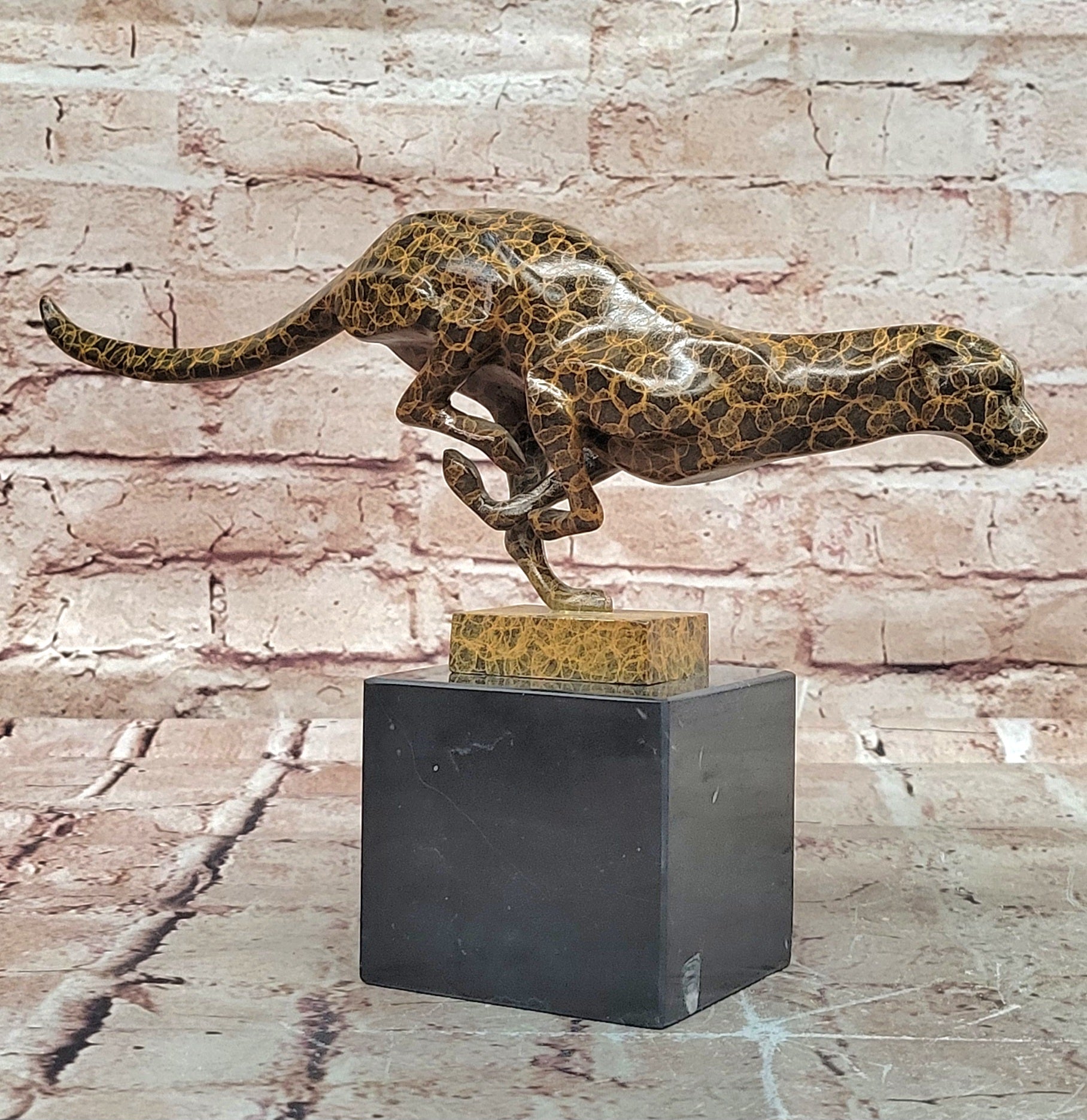 Modern Bronze Running Cougar Statue Sculpture Special Patina Collectible