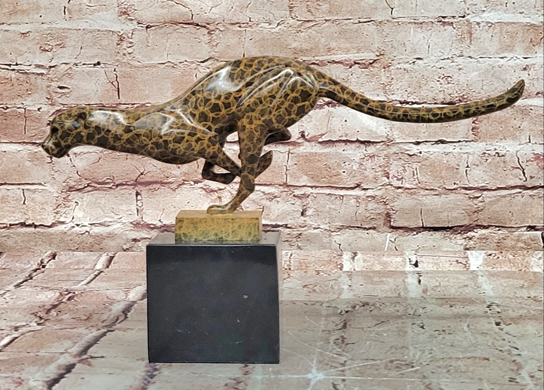 Modern Bronze Running Cougar Statue Sculpture Special Patina Collectible