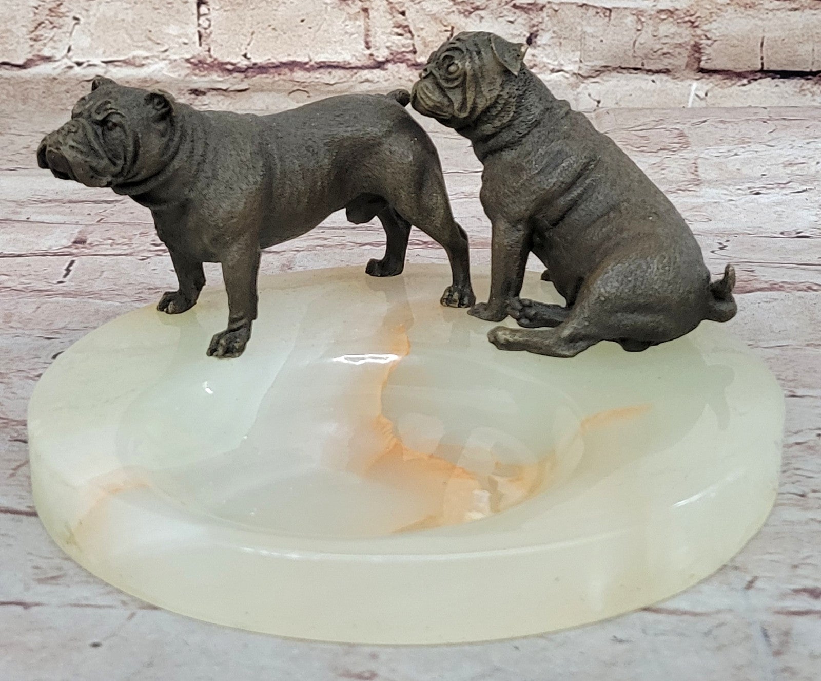 Handcrafted Genuine Bronze English Bulldog Dog Ashtray Sculpture Figure