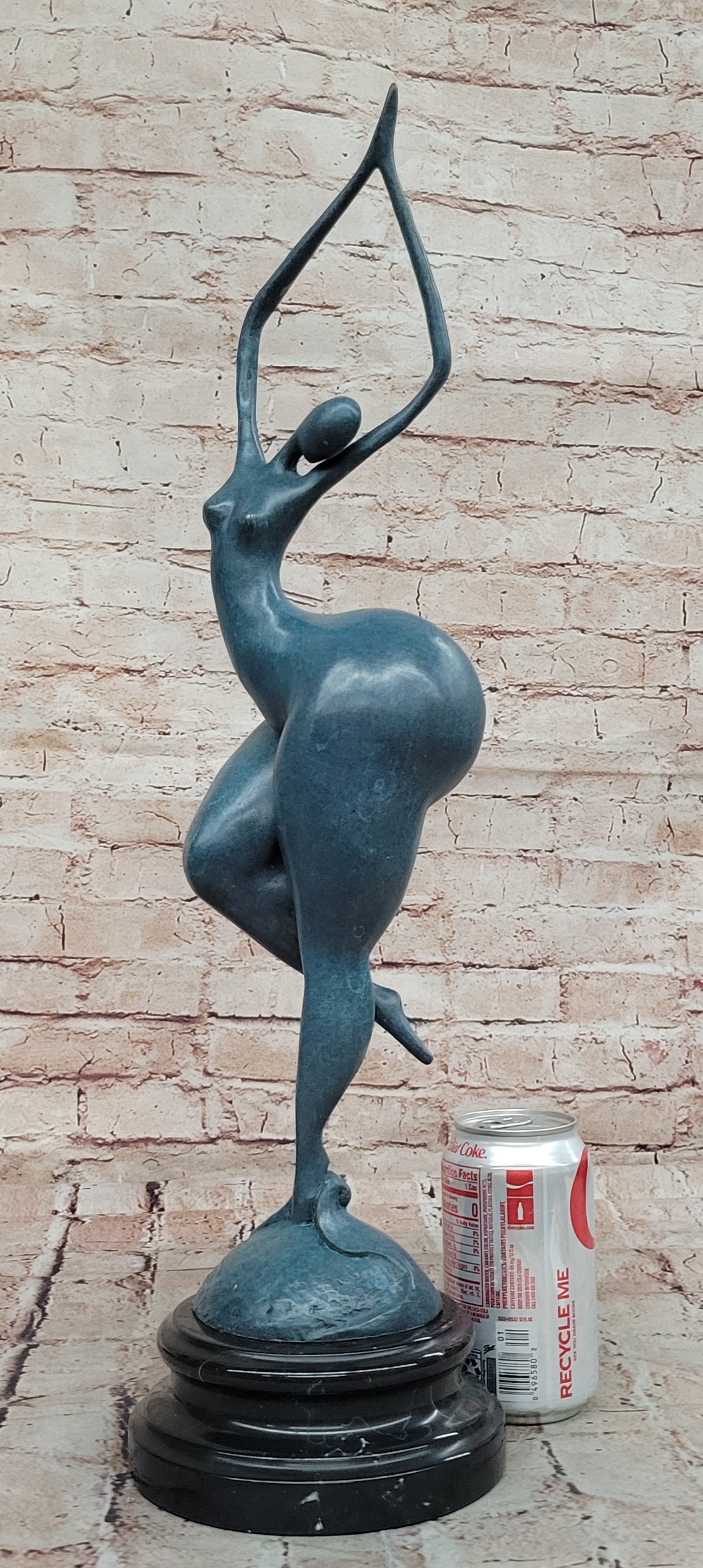 ABSTRACT WOMAN SIGNED MILO SCULPTURE HOT CAST HAND MADE MARBLE BASE FIGURINE LRG
