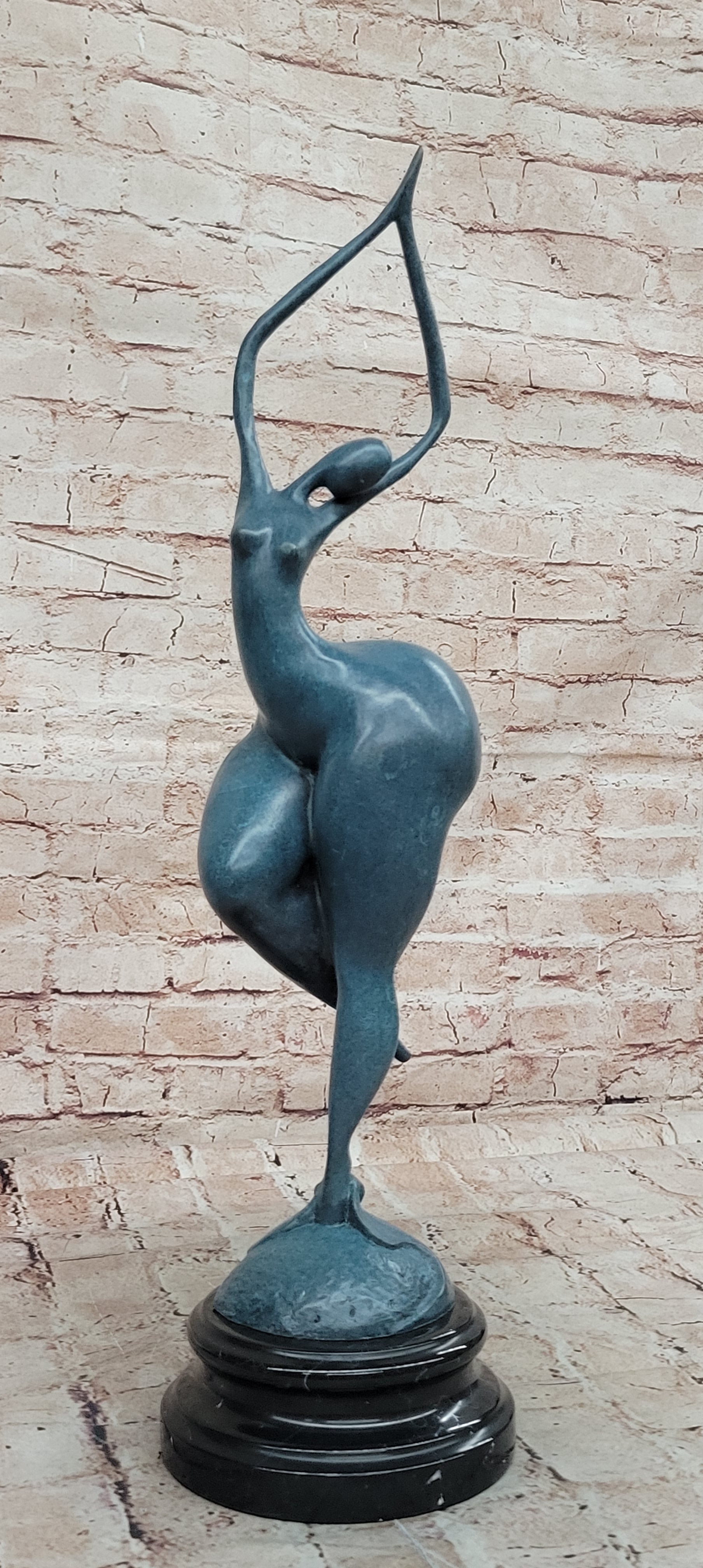 ABSTRACT WOMAN SIGNED MILO SCULPTURE HOT CAST HAND MADE MARBLE BASE FIGURINE LRG