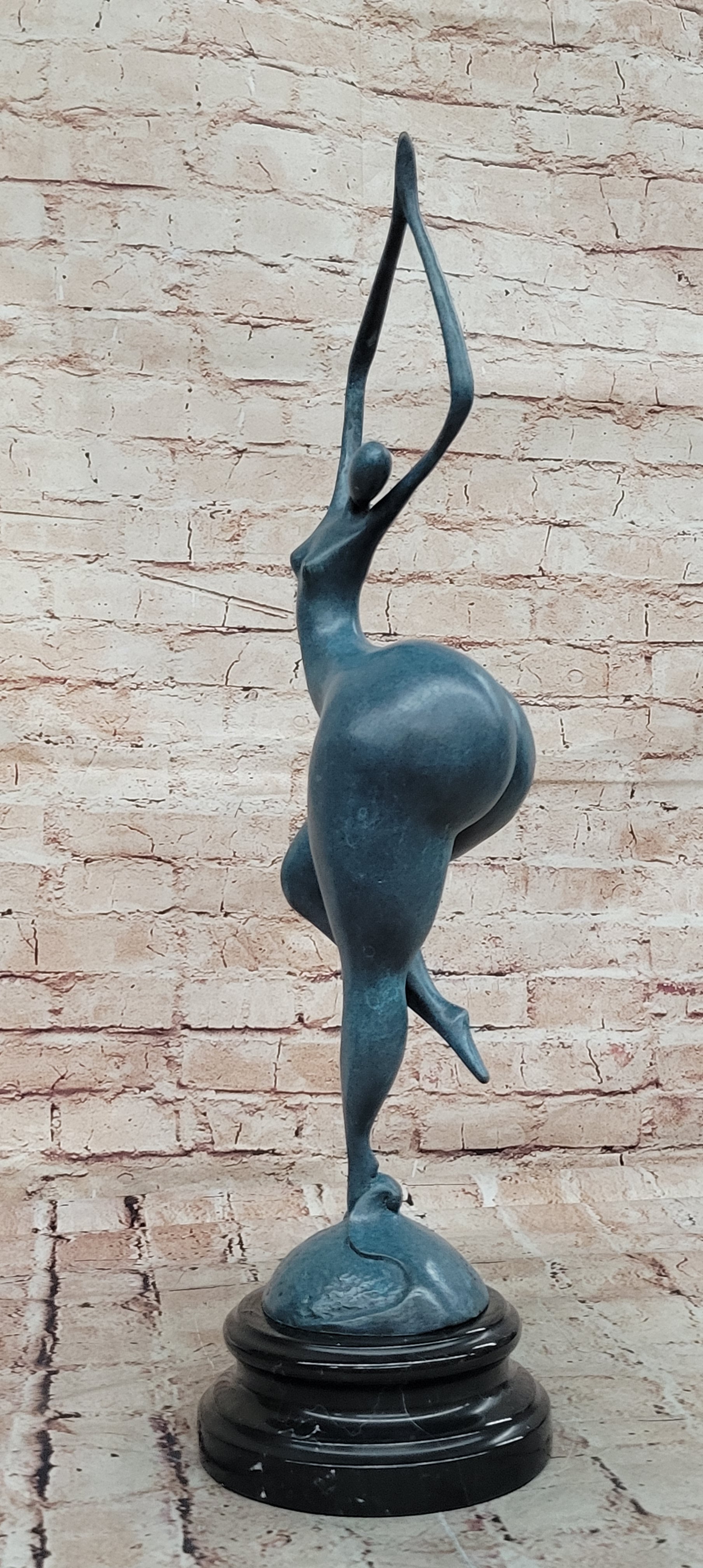 ABSTRACT WOMAN SIGNED MILO SCULPTURE HOT CAST HAND MADE MARBLE BASE FIGURINE LRG