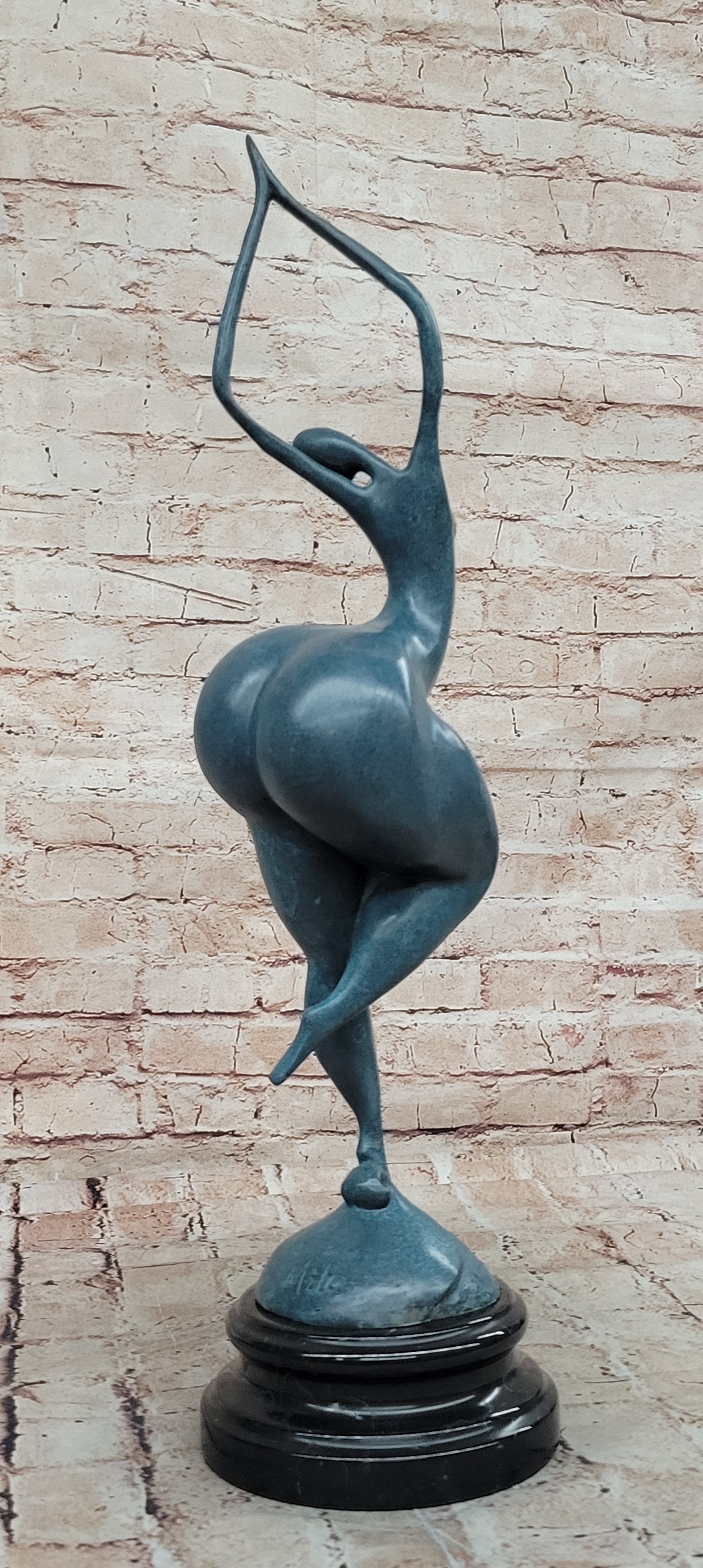 ABSTRACT WOMAN SIGNED MILO SCULPTURE HOT CAST HAND MADE MARBLE BASE FIGURINE LRG