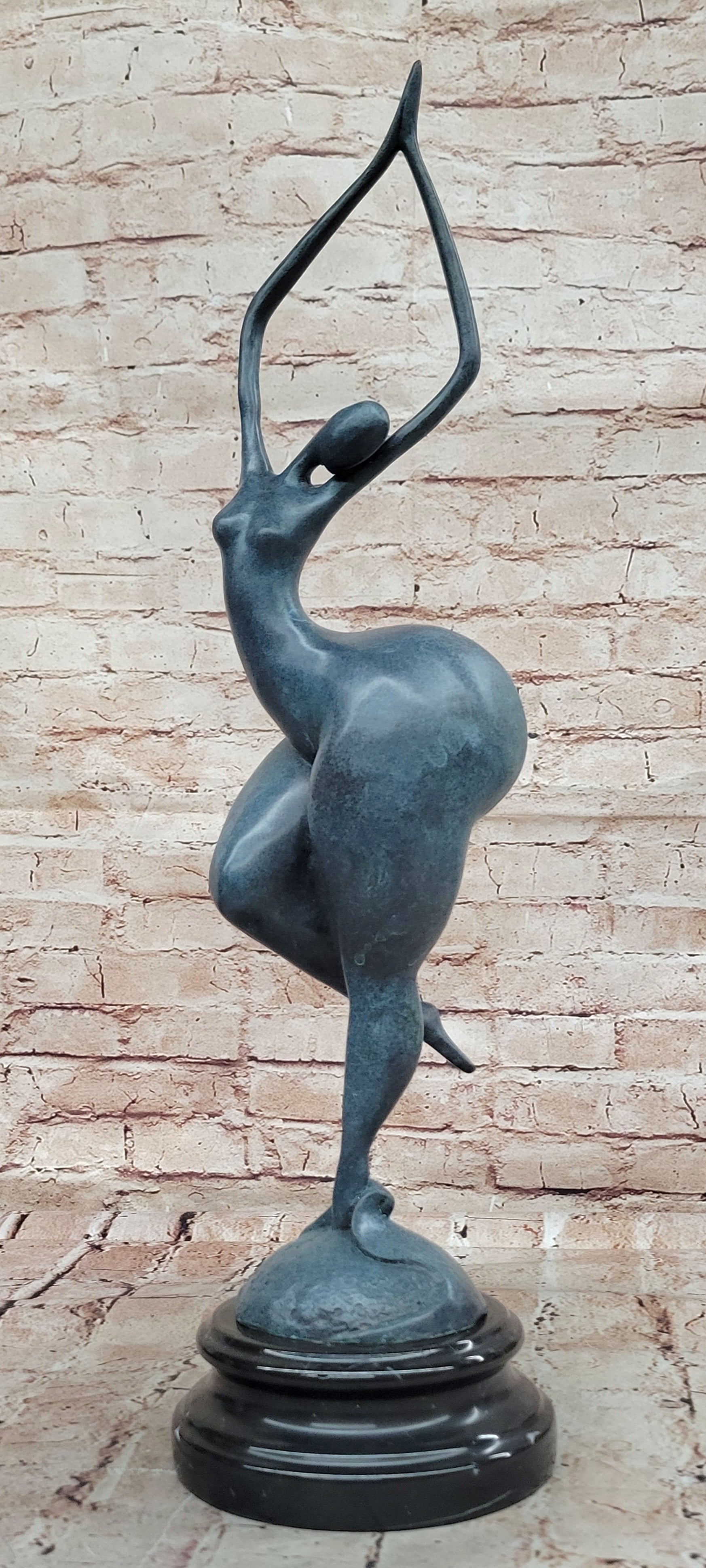 ABSTRACT WOMAN SIGNED MILO SCULPTURE HOT CAST HAND MADE MARBLE BASE FIGURINE LRG