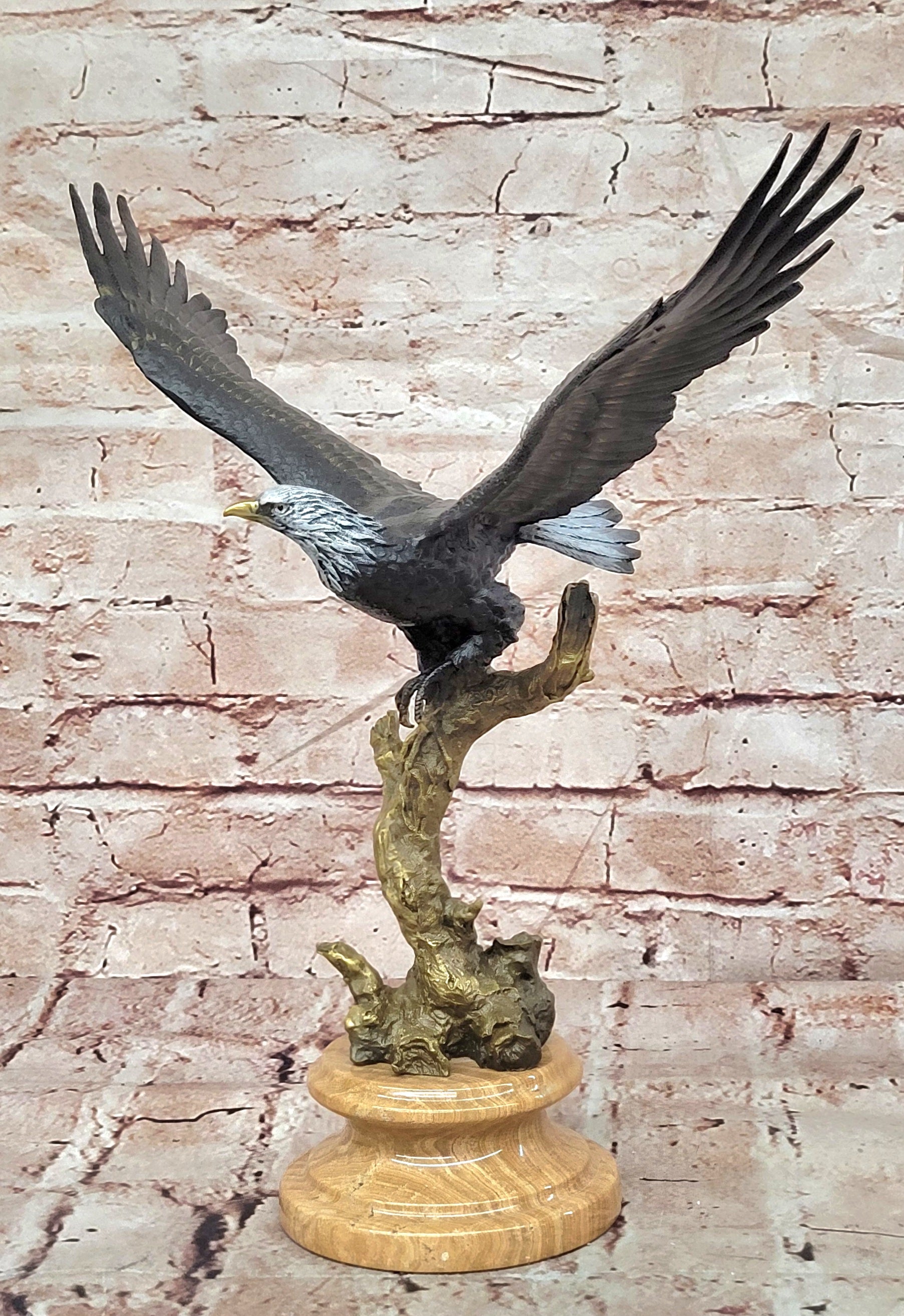 Juno Bronze Eagle Figurine American Wildlife Sculpture Marble Base Fine Art Decor