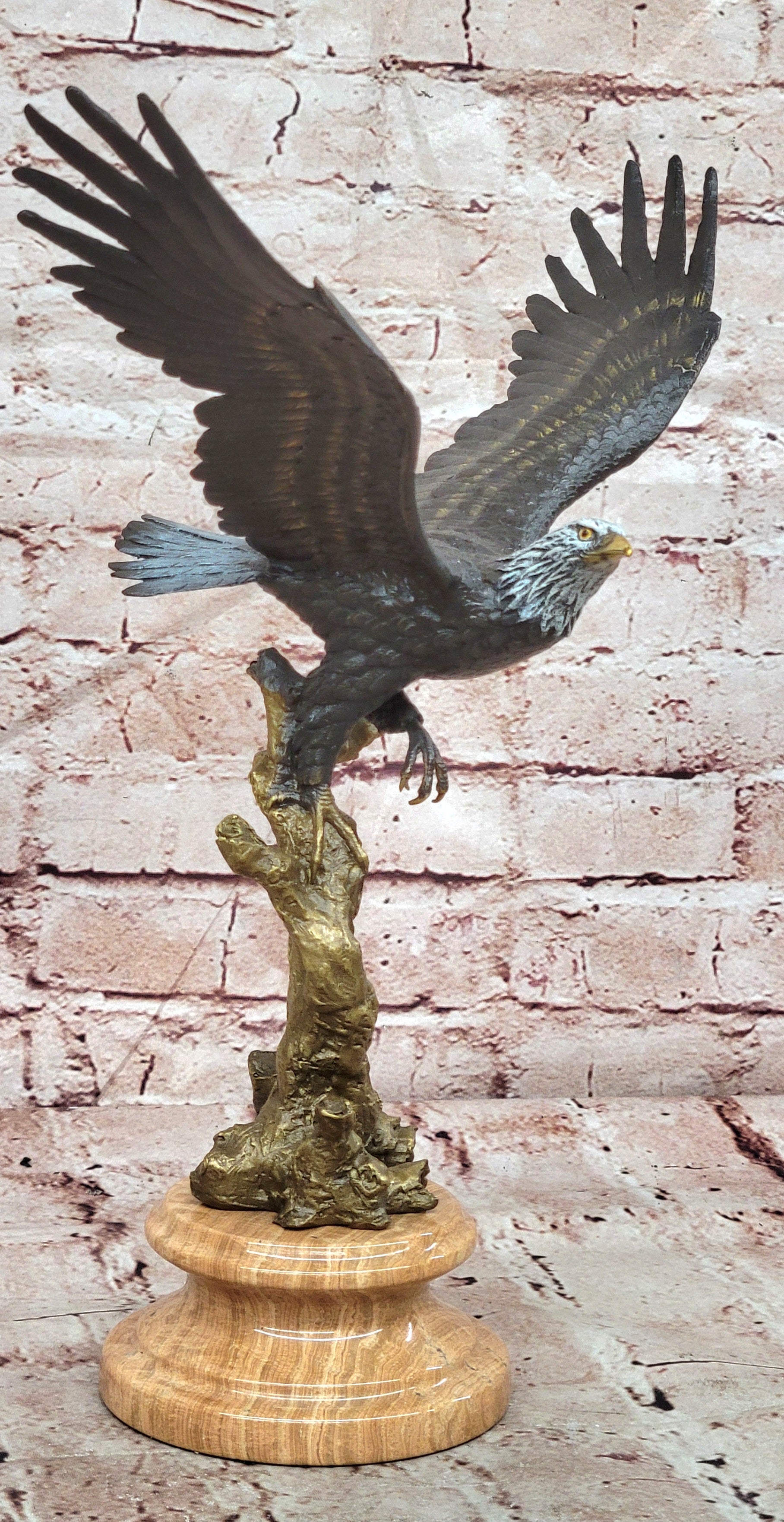 Juno Bronze Eagle Figurine American Wildlife Sculpture Marble Base Fine Art Decor