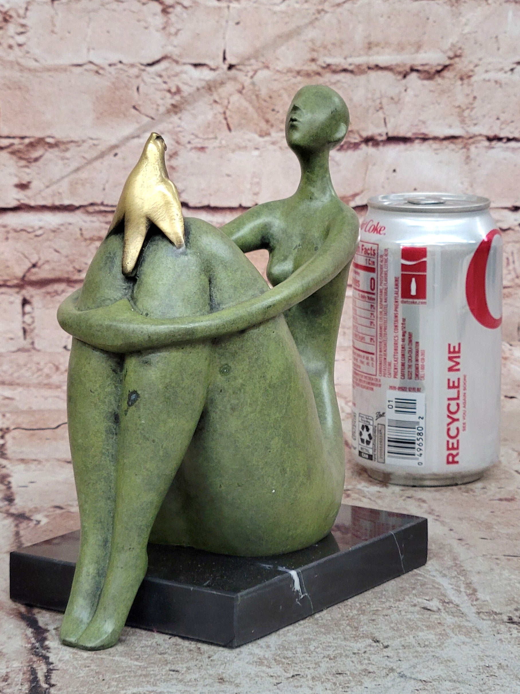 Juno Bronze Abstract Woman with Bird Figurine Modern Mid-Century Art Statue