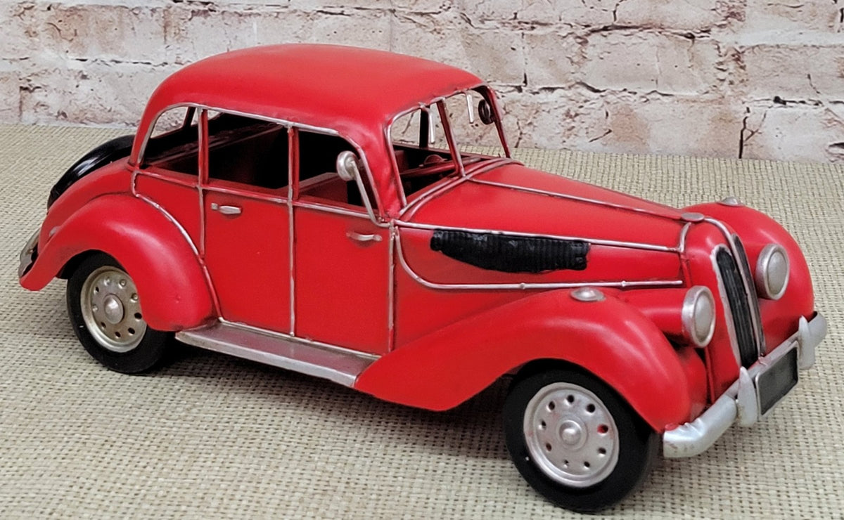 Gangster Car Art Deco Toy Car Coupe Chippy Red Paint Wheel Cars Vintage