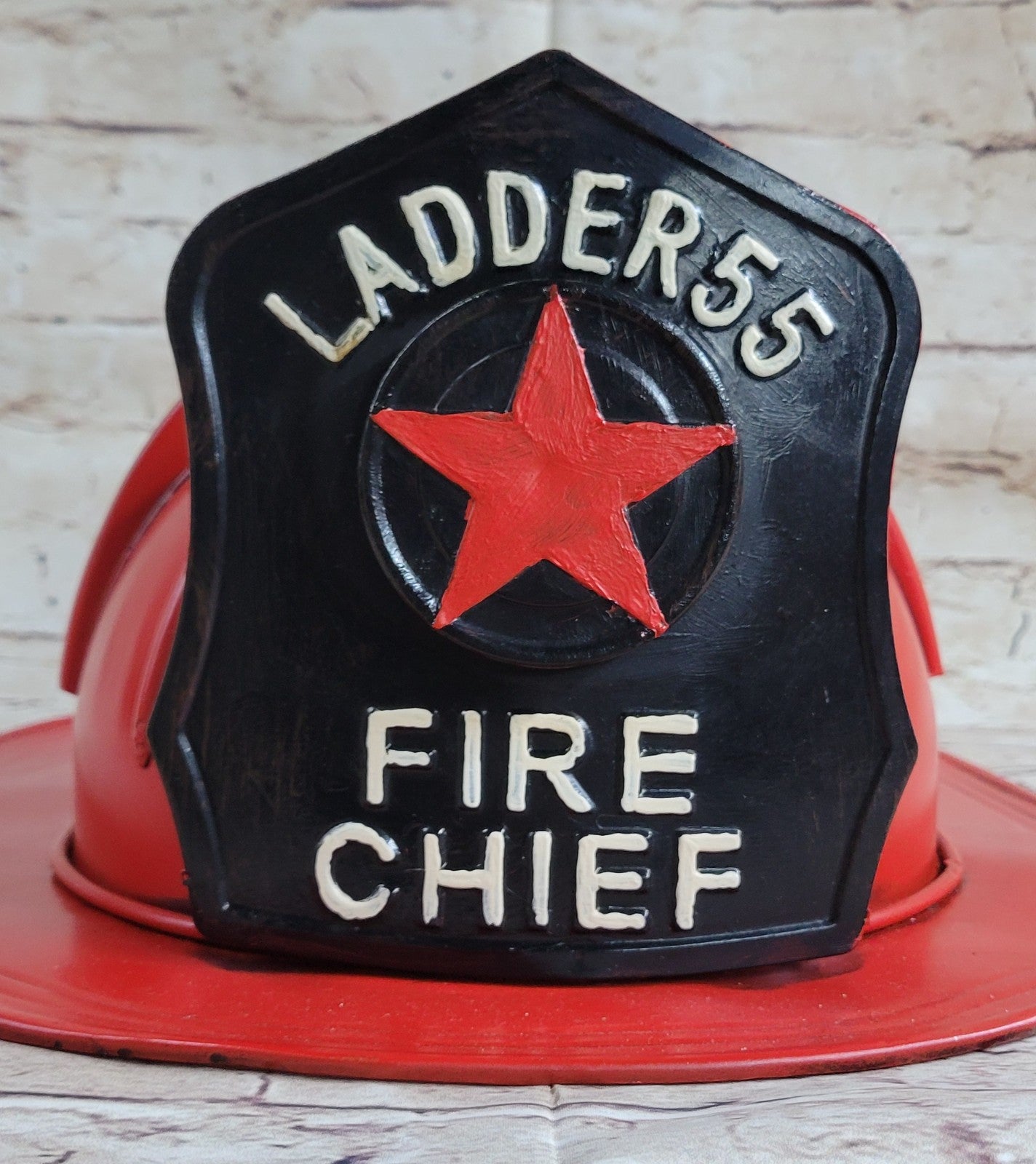 Ladder 55 Vintage Tin Metal Fire Chief Firefighter Hat Figurine Gift