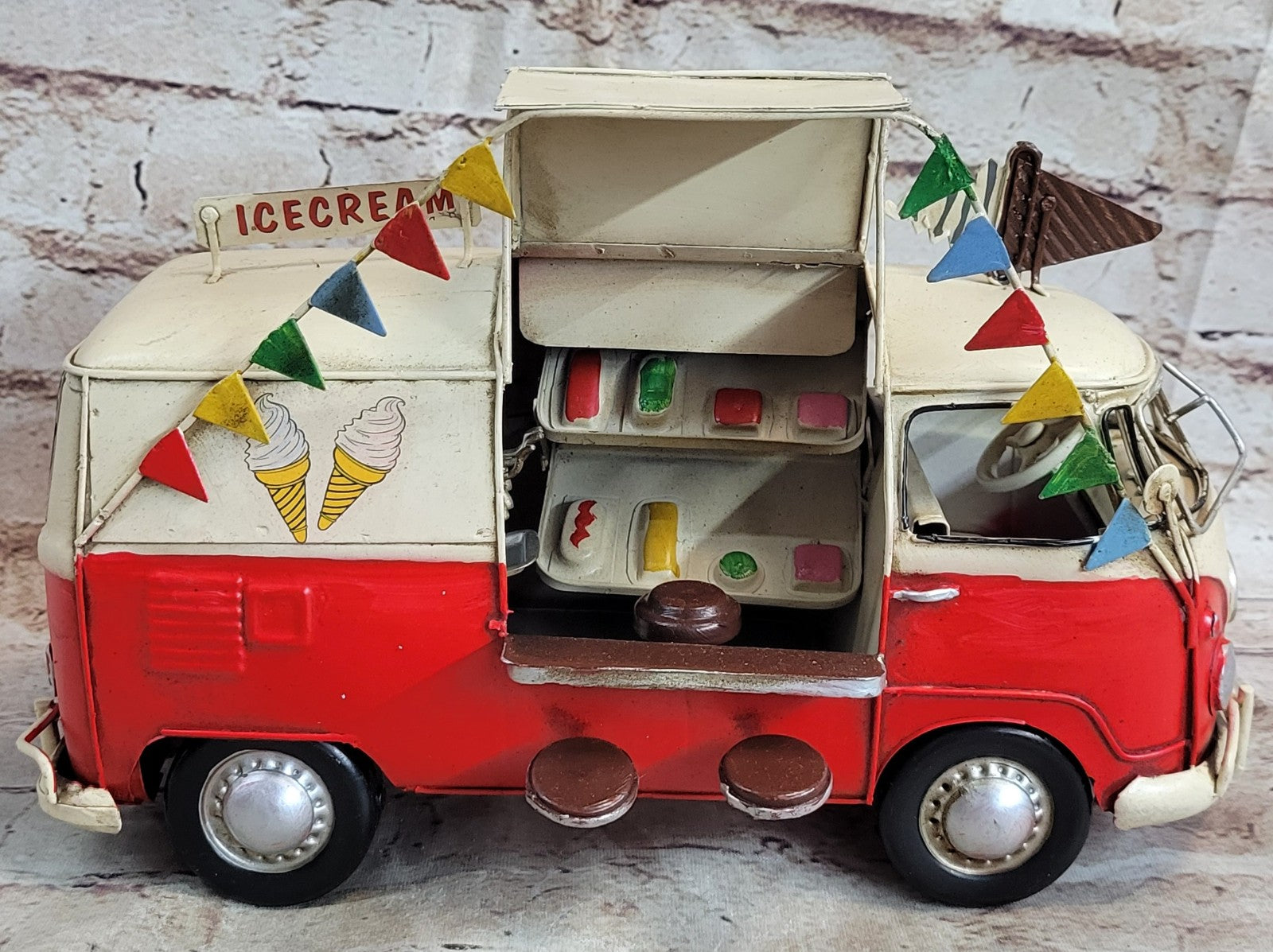 Handmade Red / Yellow / White Vintage VW Ice Cream Van Model Volkswagen VW Car