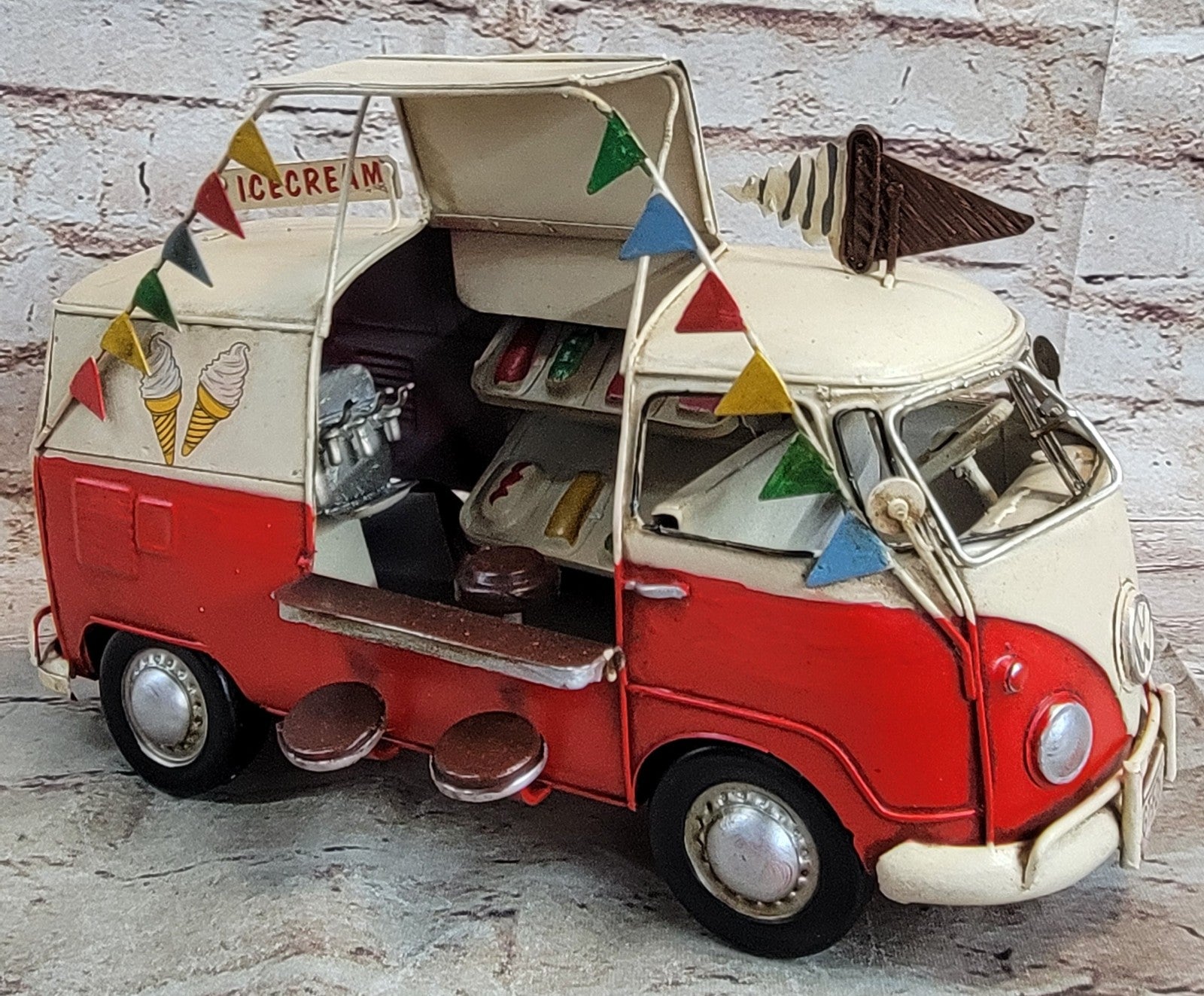 Handmade Red / Yellow / White Vintage VW Ice Cream Van Model Volkswagen VW Car