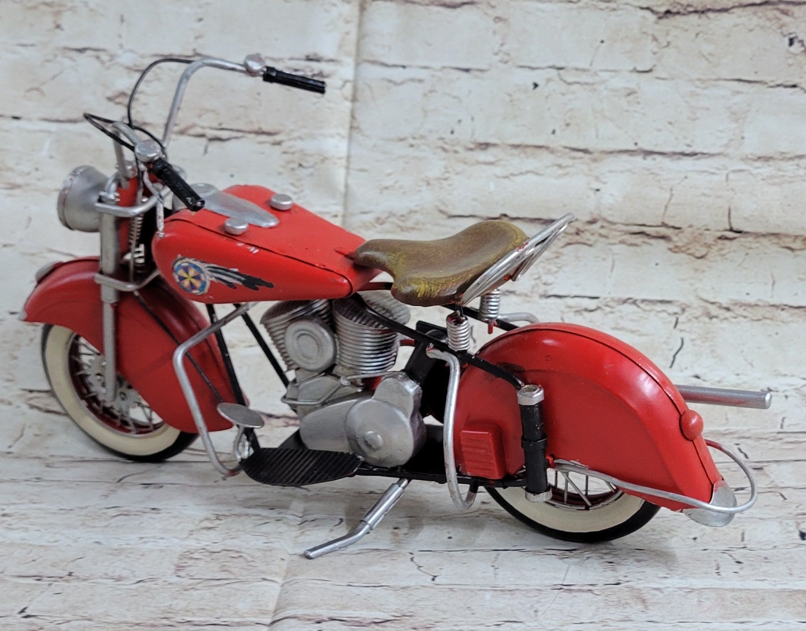 1945 Red Harley-Davidson 1:8 Scale Handcrafted Motorcycle Decoration