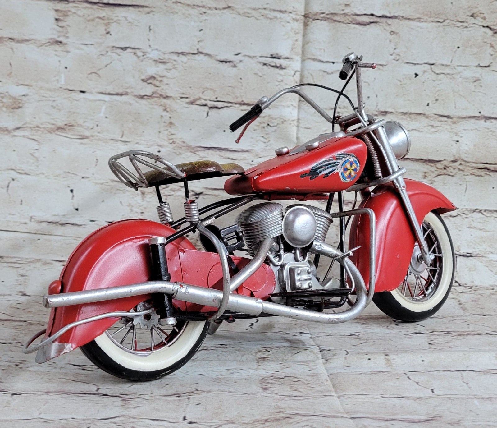 1945 Red Harley-Davidson 1:8 Scale Handcrafted Motorcycle Decoration