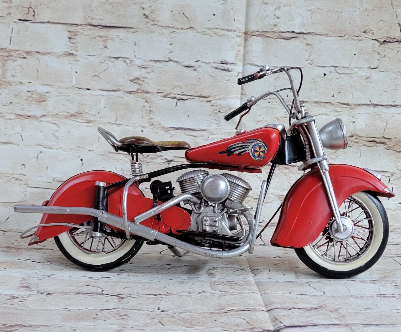 1945 Red Harley-Davidson 1:8 Scale Handcrafted Motorcycle Decoration