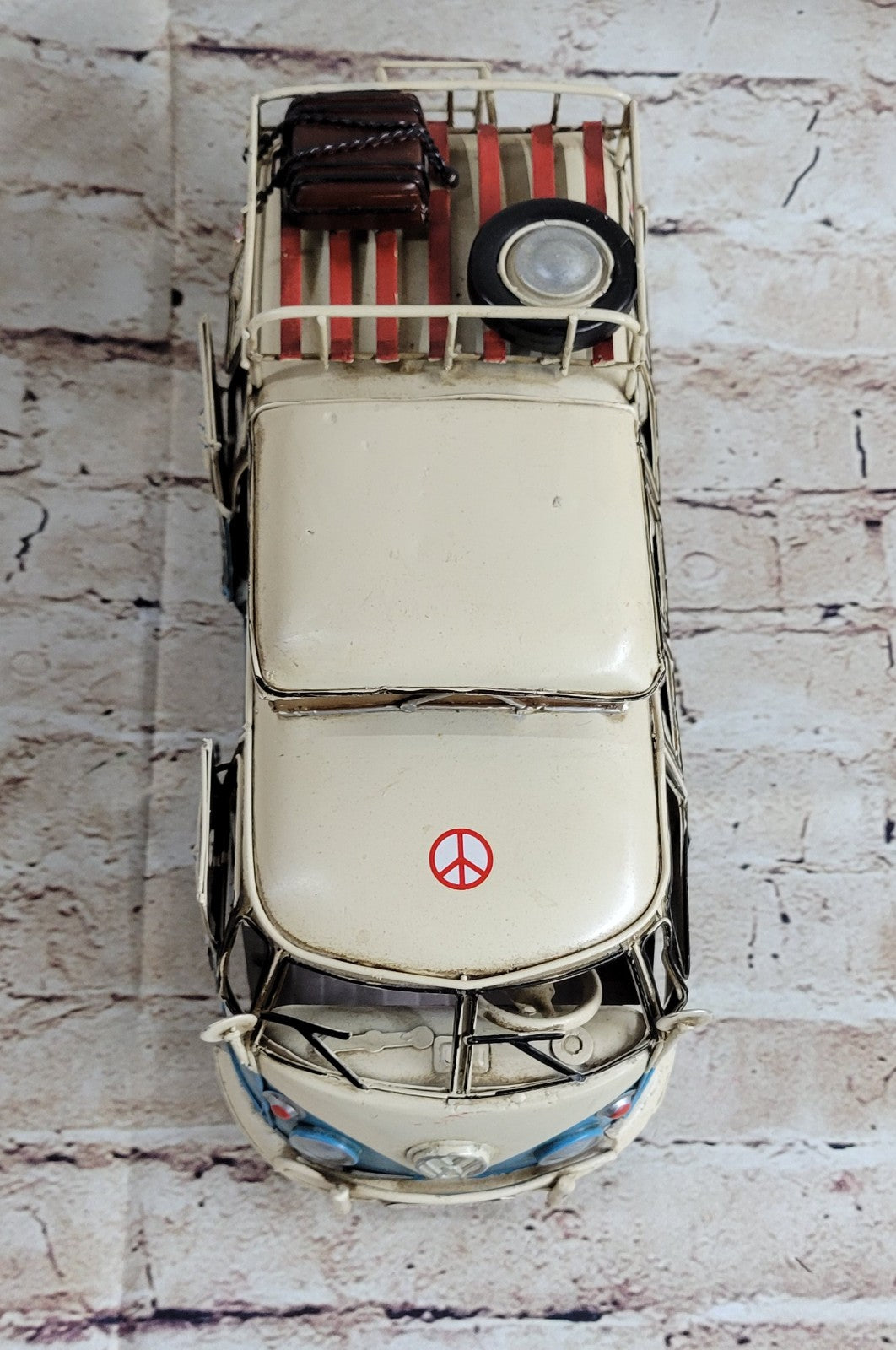 1964 VW Volkswagen Deluxe Bus in Blue and white - Tinplate Model W/Camper Gift