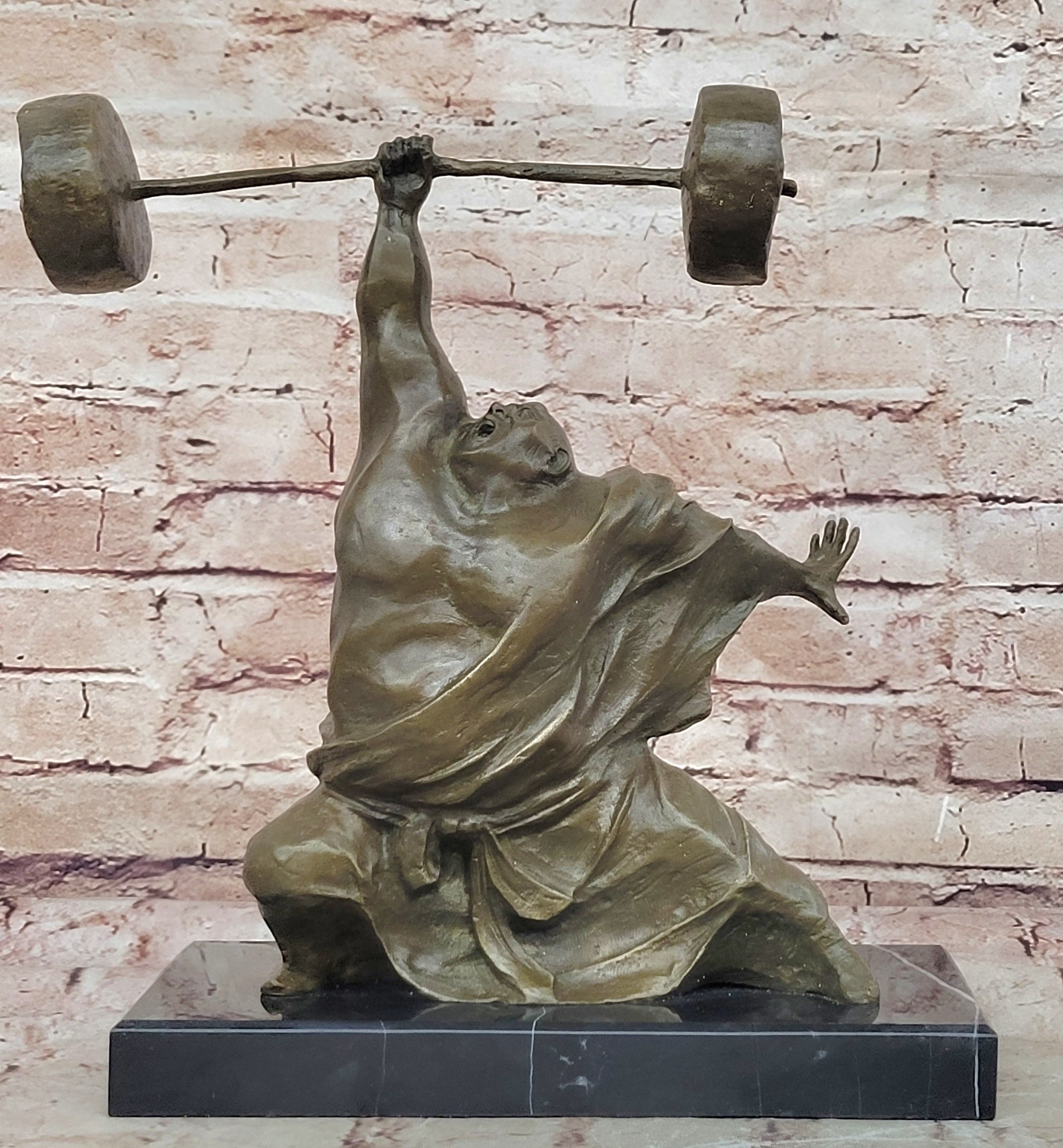 Art Bronze Weightlifter By Milo, Vintage Style Handmade Gym Decor Figurine
