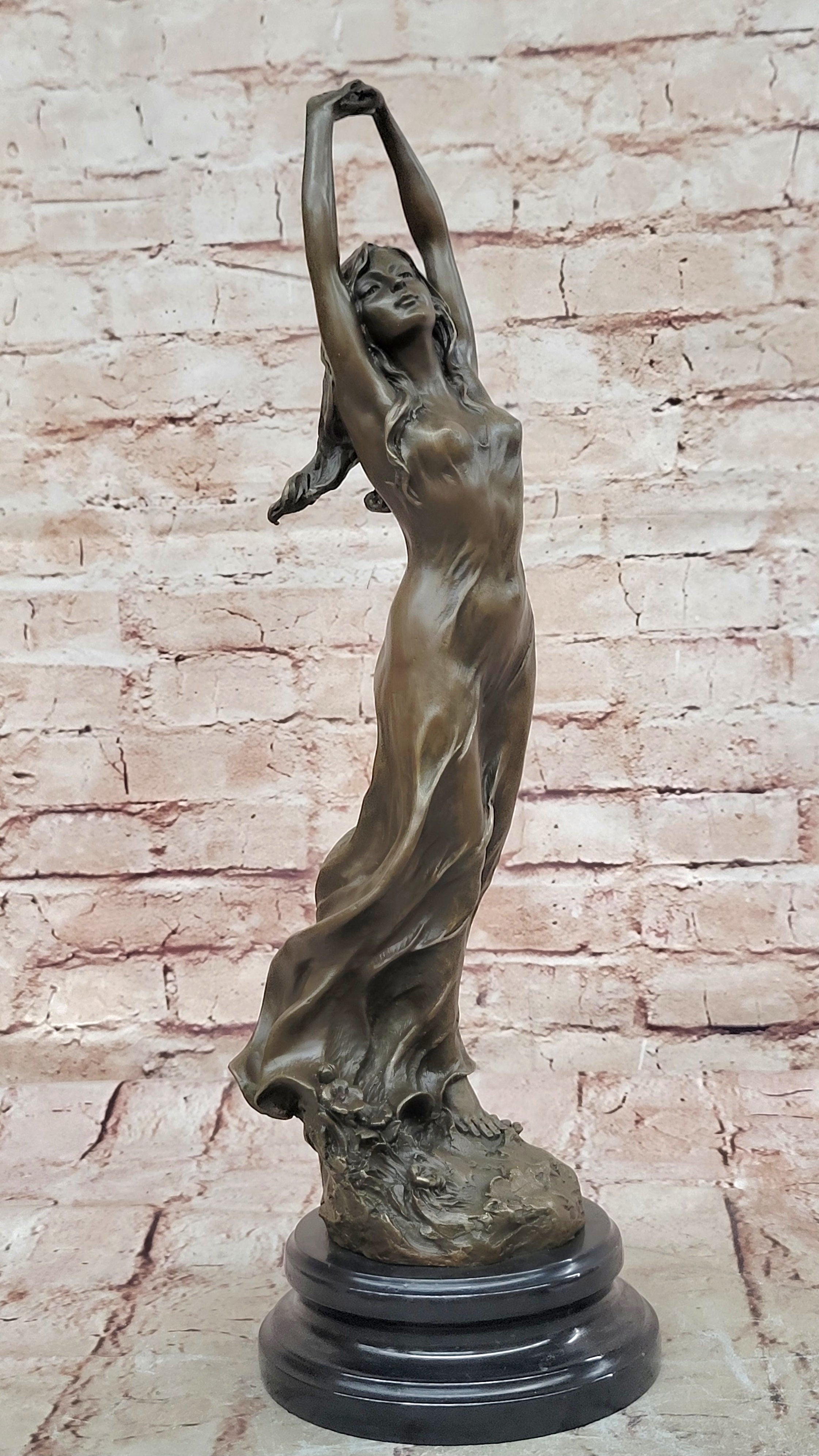 Beautiful Signed 100% BRONZE ART DECO Erotic Spring Awakening Sculpture Figurine