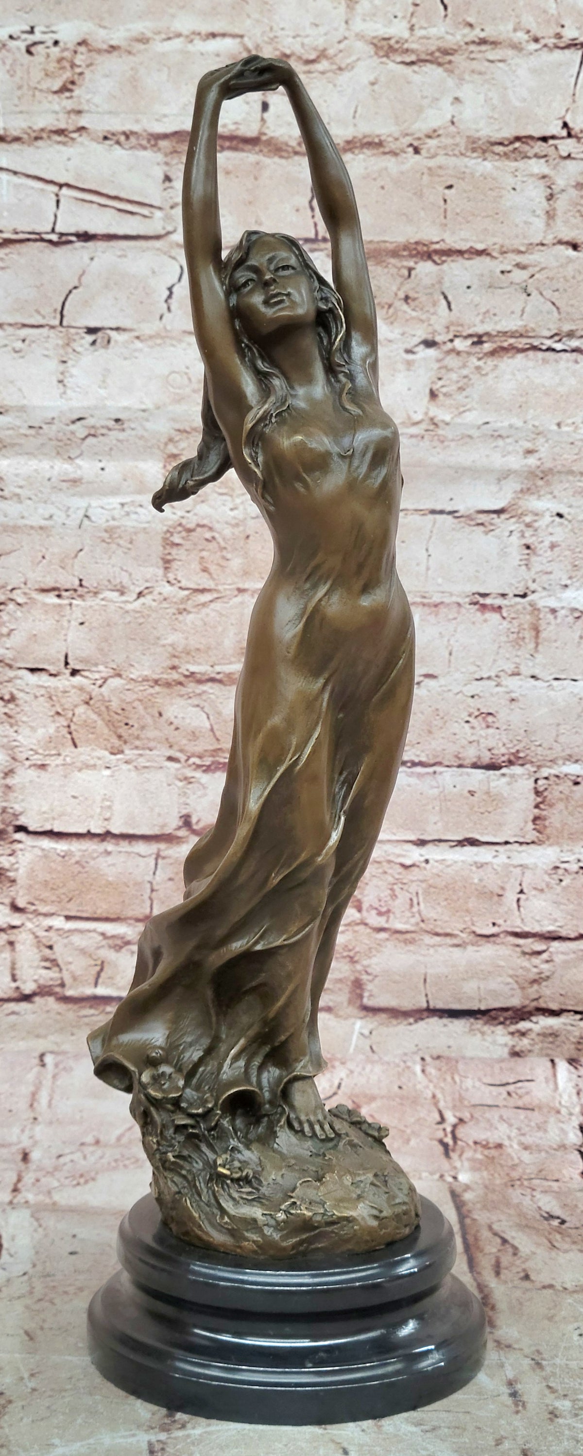 Beautiful Signed 100% BRONZE ART DECO Erotic Spring Awakening Sculpture Figurine