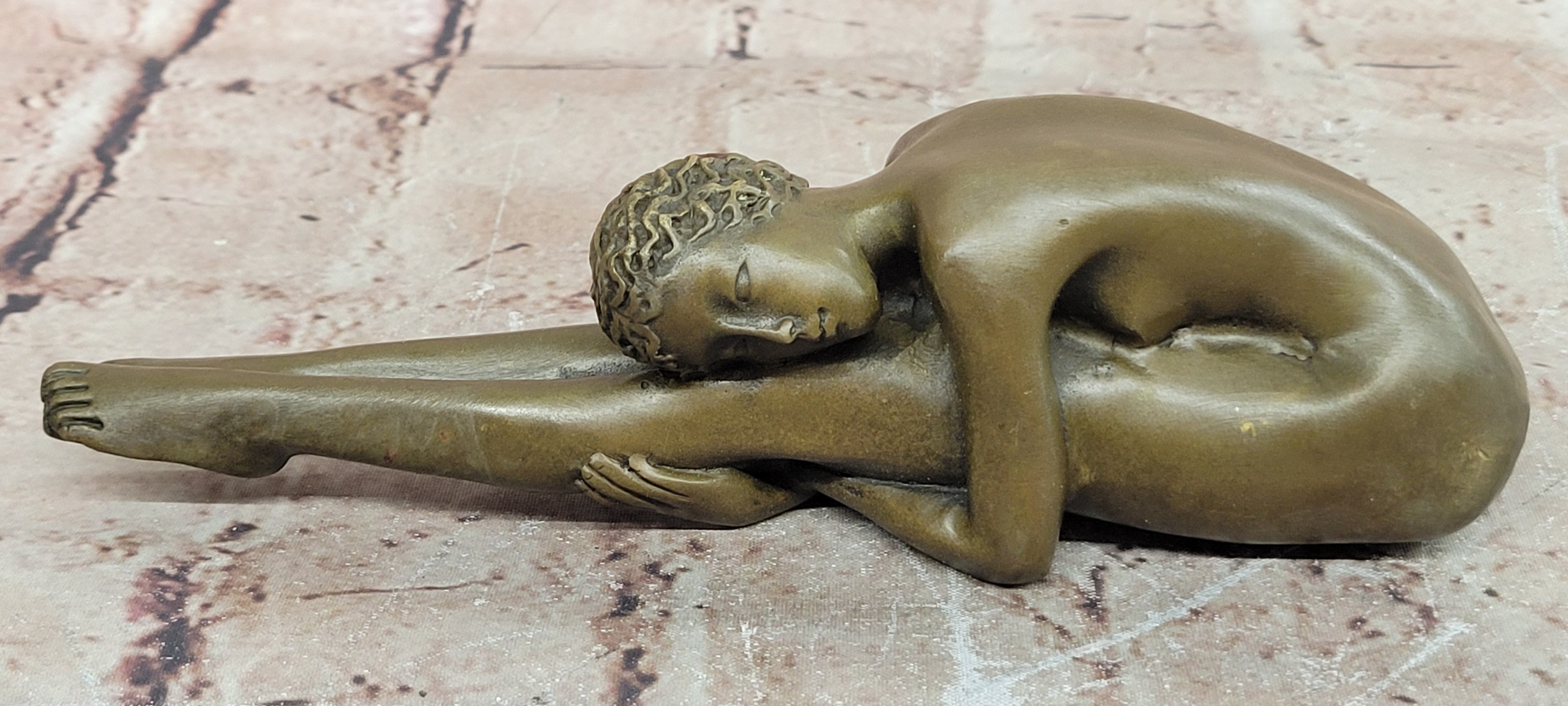Classical Lean Woman Yoga Bronze Sculpture Vintage Art Lady Figurine Statue Retro