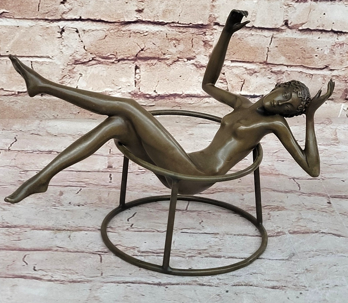 Modern Art Nouveau Abstract Nude Woman Girl 100% Bronze Sculpture by Mario Nick