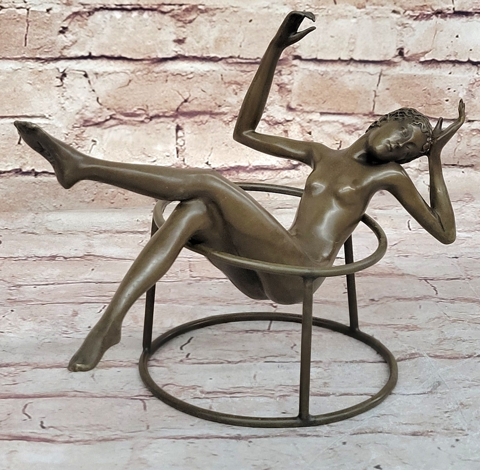 Modern Art Nouveau Abstract Nude Woman Girl 100% Bronze Sculpture by Mario Nick