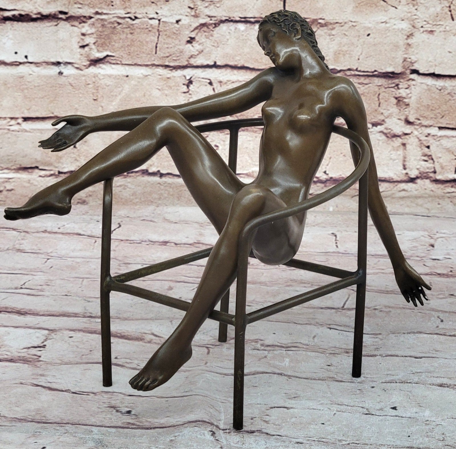 Modern Art Nouveau Abstract Nude Woman Girl 100% Bronze Sculpture by Mario Nick