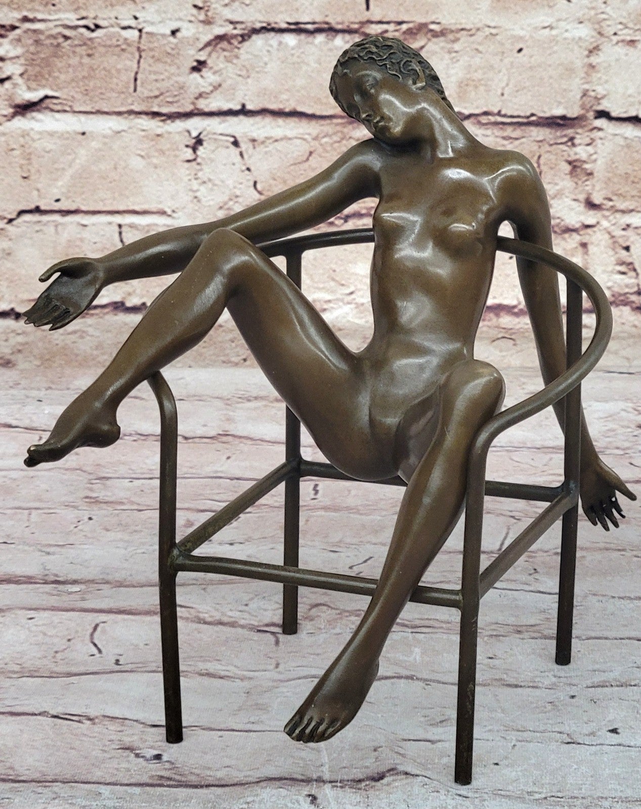 Modern Art Nouveau Abstract Nude Woman Girl 100% Bronze Sculpture by Mario Nick