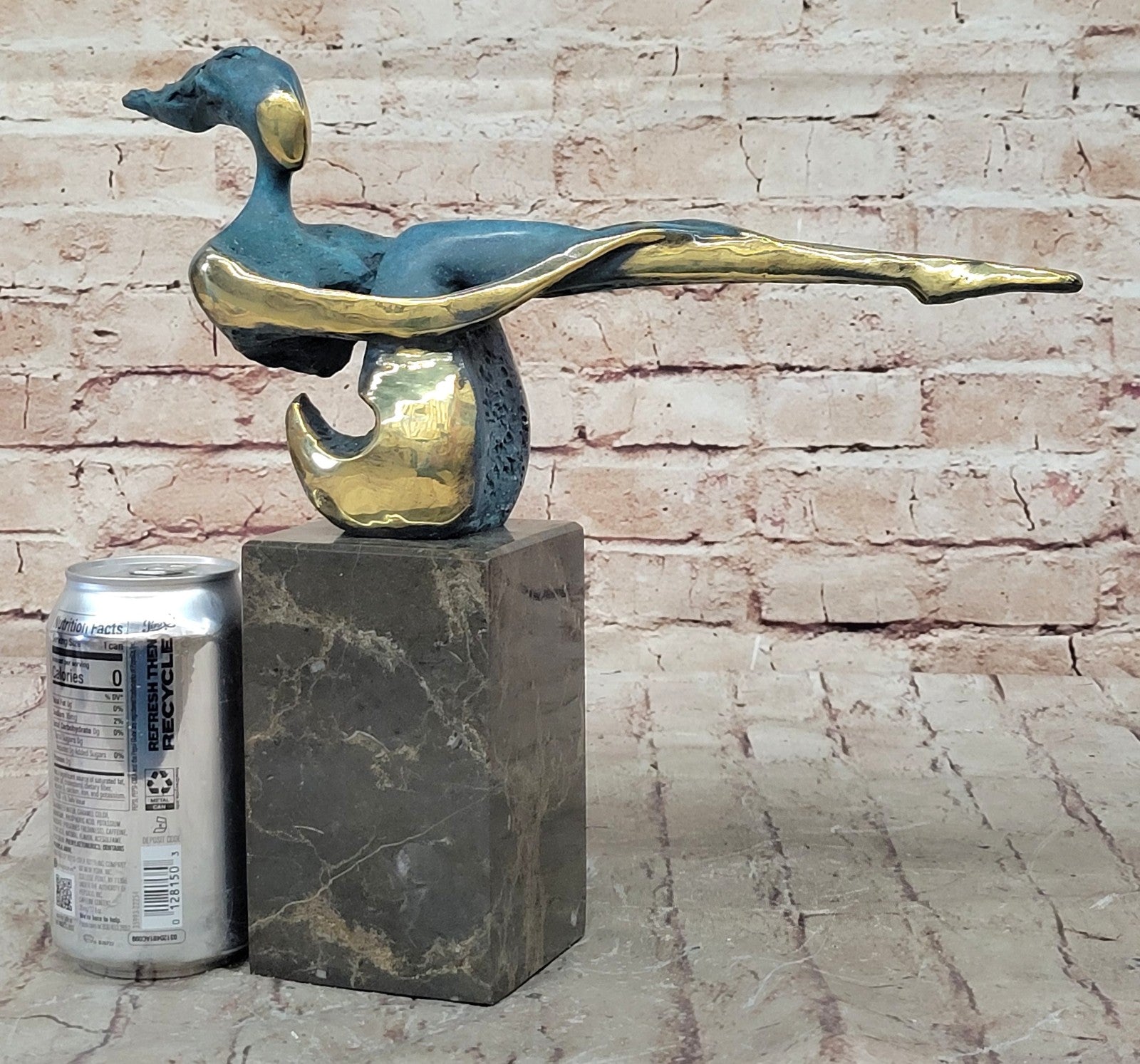 Buy “The Sitting One” – Abstract Bronze Nude Lady Sculpture by M. Nick | Elegant Green & Gold Figurine on Marble Base