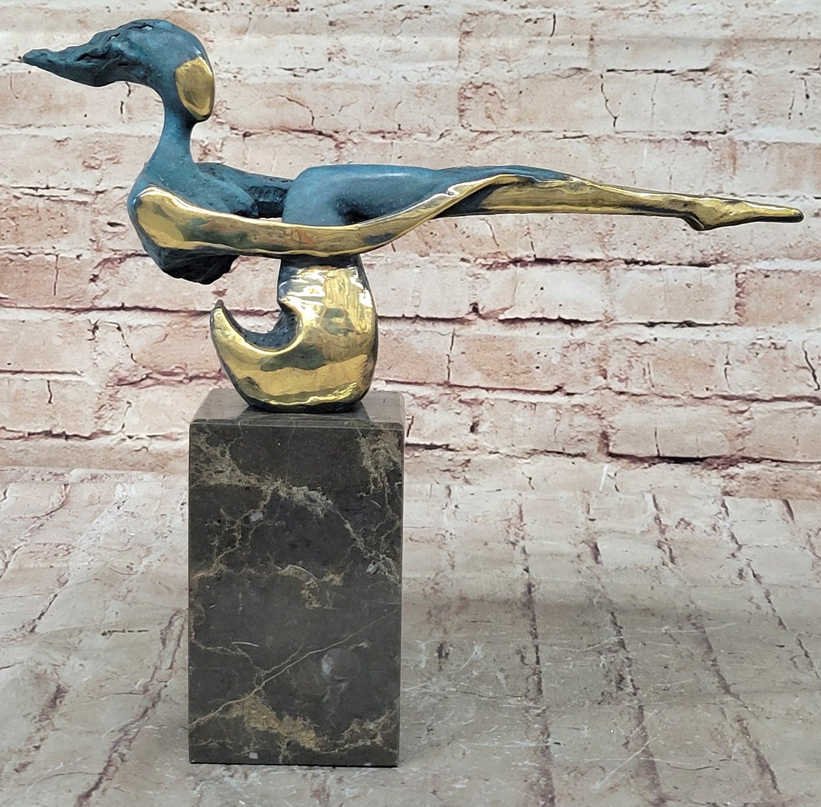 Buy “The Sitting One” – Abstract Bronze Nude Lady Sculpture by M. Nick | Elegant Green & Gold Figurine on Marble Base
