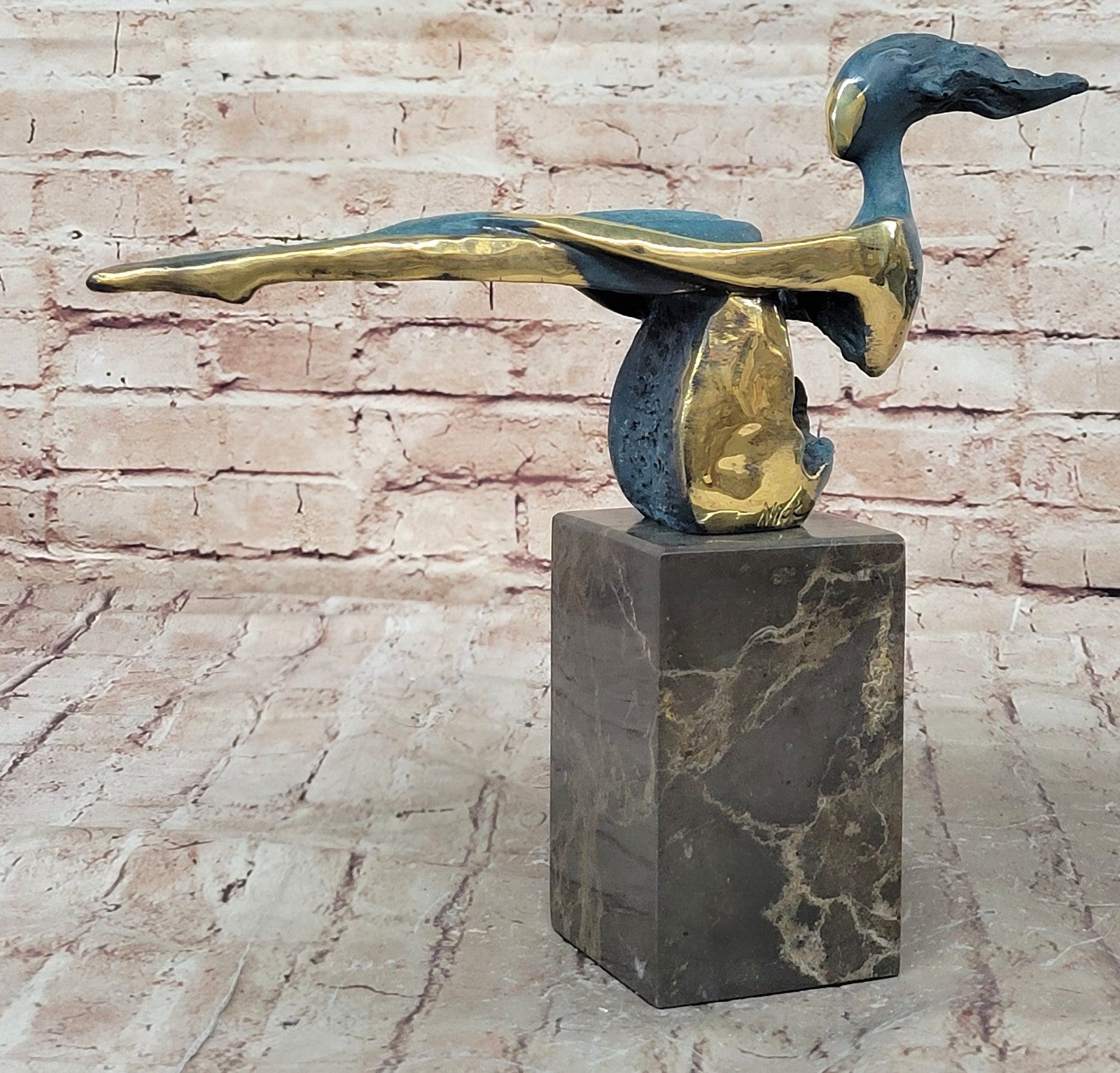 Buy “The Sitting One” – Abstract Bronze Nude Lady Sculpture by M. Nick | Elegant Green & Gold Figurine on Marble Base