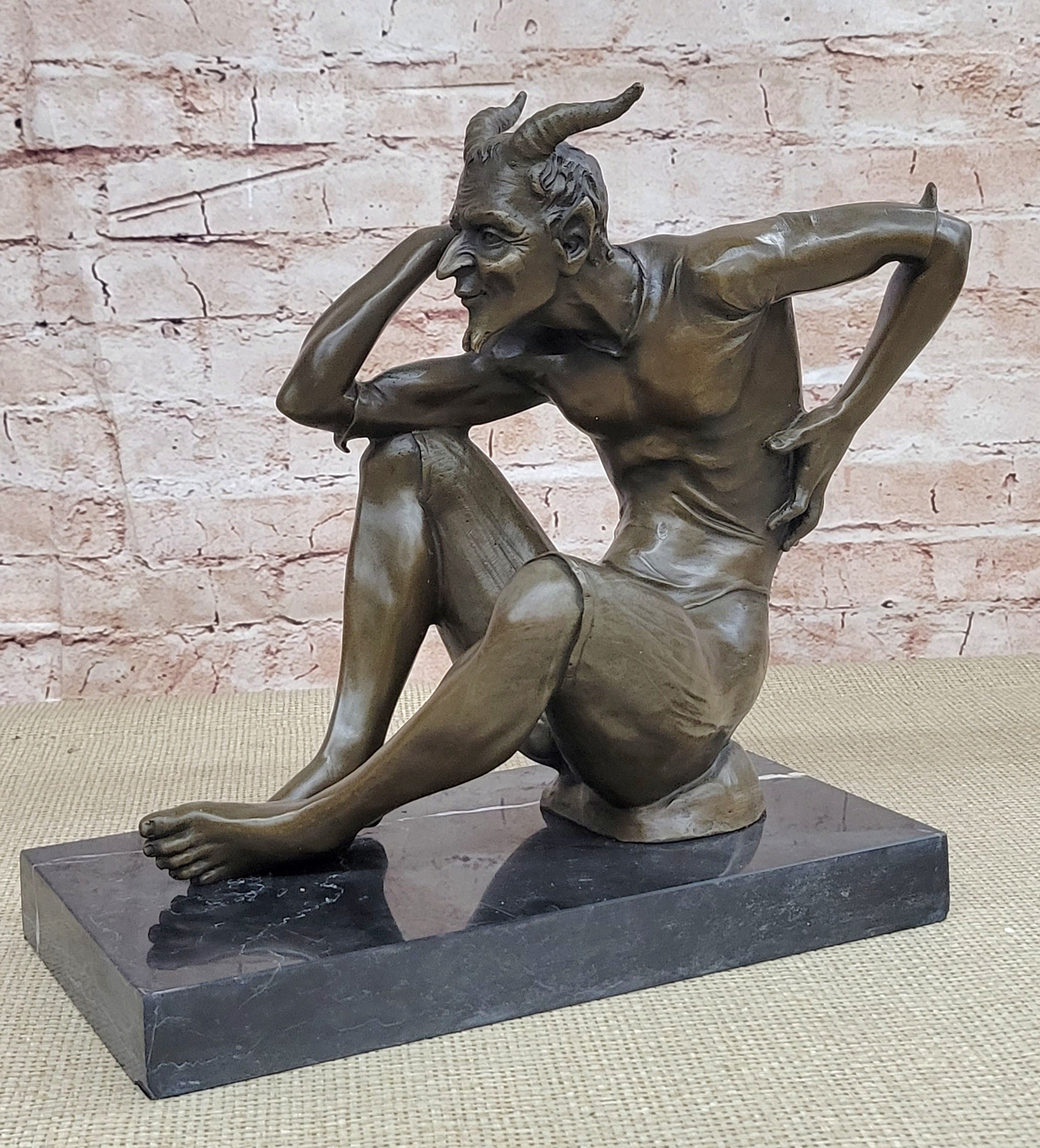 Milo`s Erotic Art Deco Bronze: Lustful Devil Satyr Faun Sculpture - Unique Decor