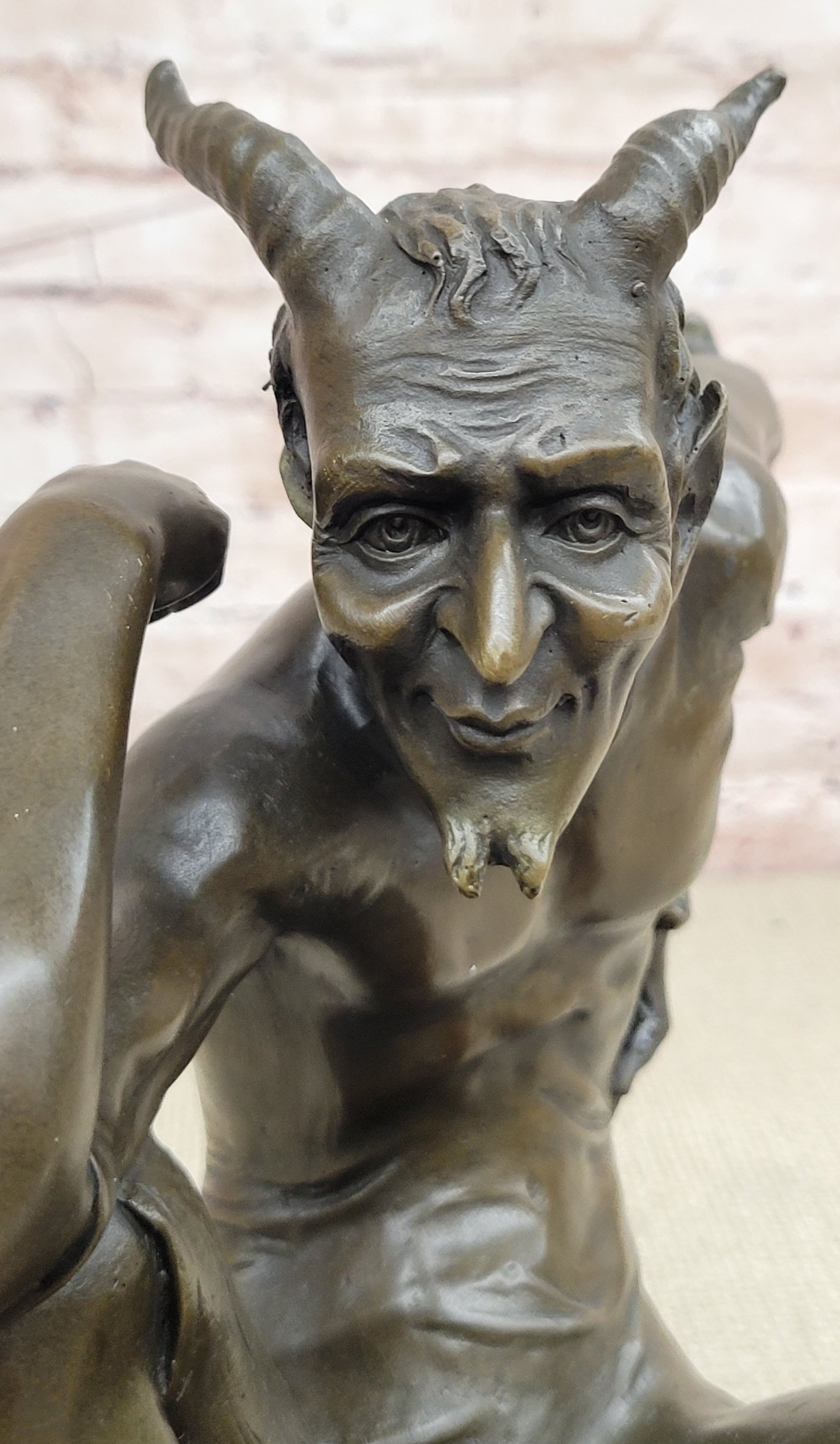 Milo`s Erotic Art Deco Bronze: Lustful Devil Satyr Faun Sculpture - Unique Decor