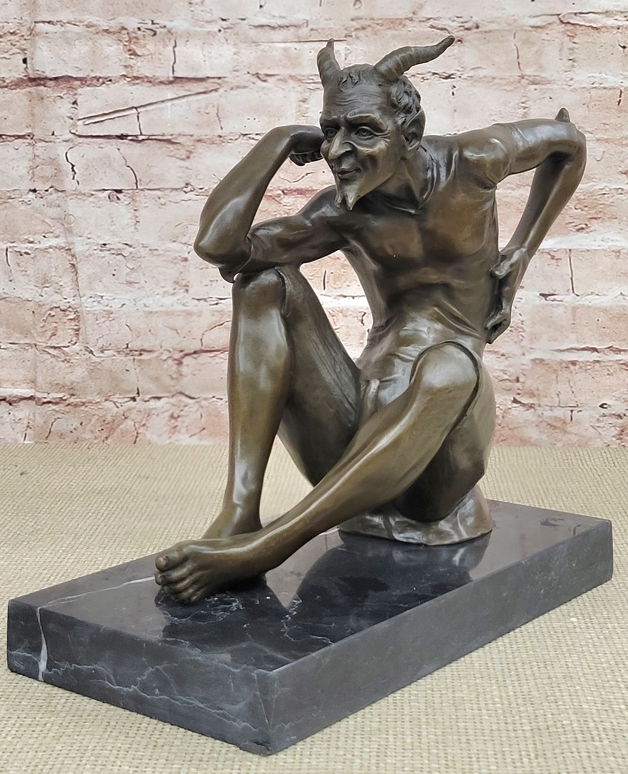 Milo`s Erotic Art Deco Bronze: Lustful Devil Satyr Faun Sculpture - Unique Decor