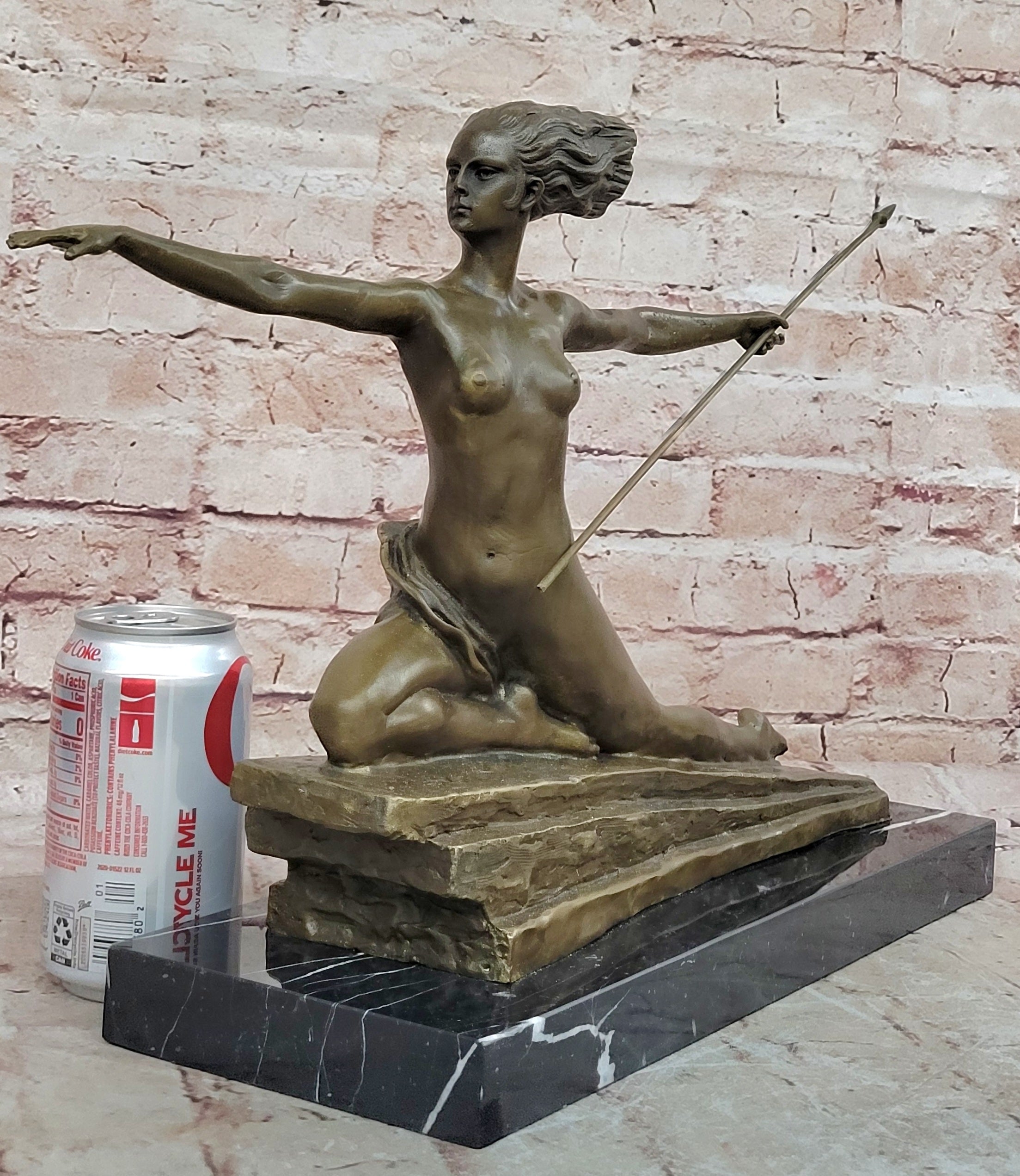 Art Deco Female Warrior Bronze Sculpture Marble Base Figurine Statue Sale