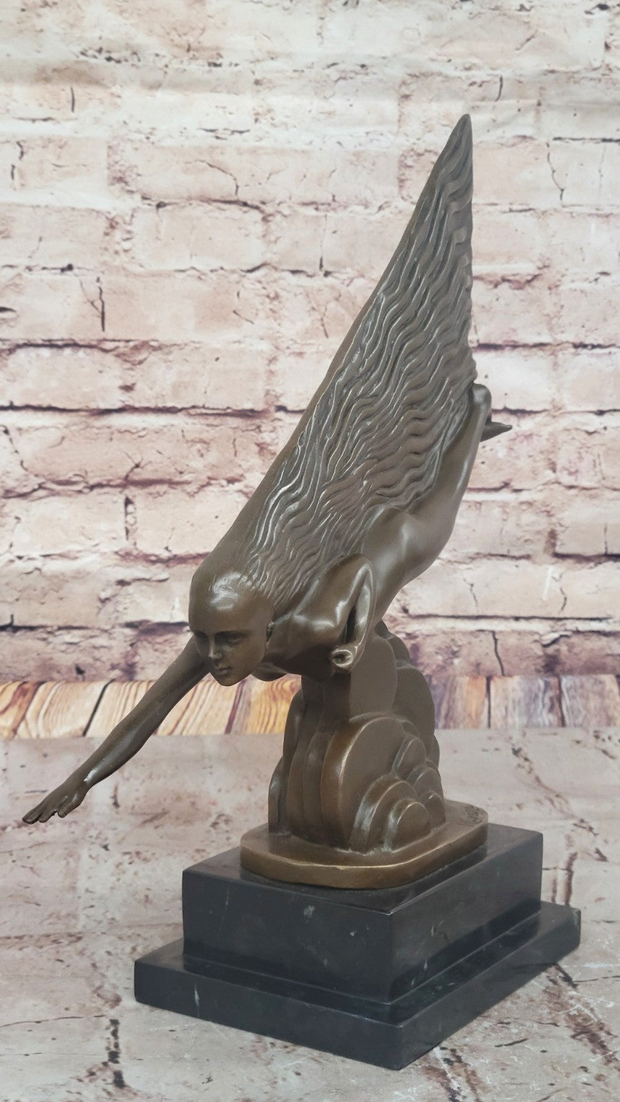 Signed Art Nouveau Nude Swimmer Bronze Sculpture Vintage Statue Figure Figurine