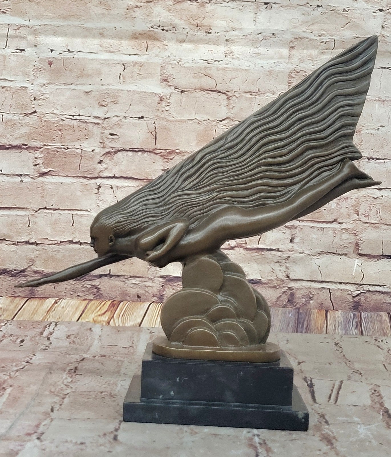 Signed Art Nouveau Nude Swimmer Bronze Sculpture Vintage Statue Figure Figurine