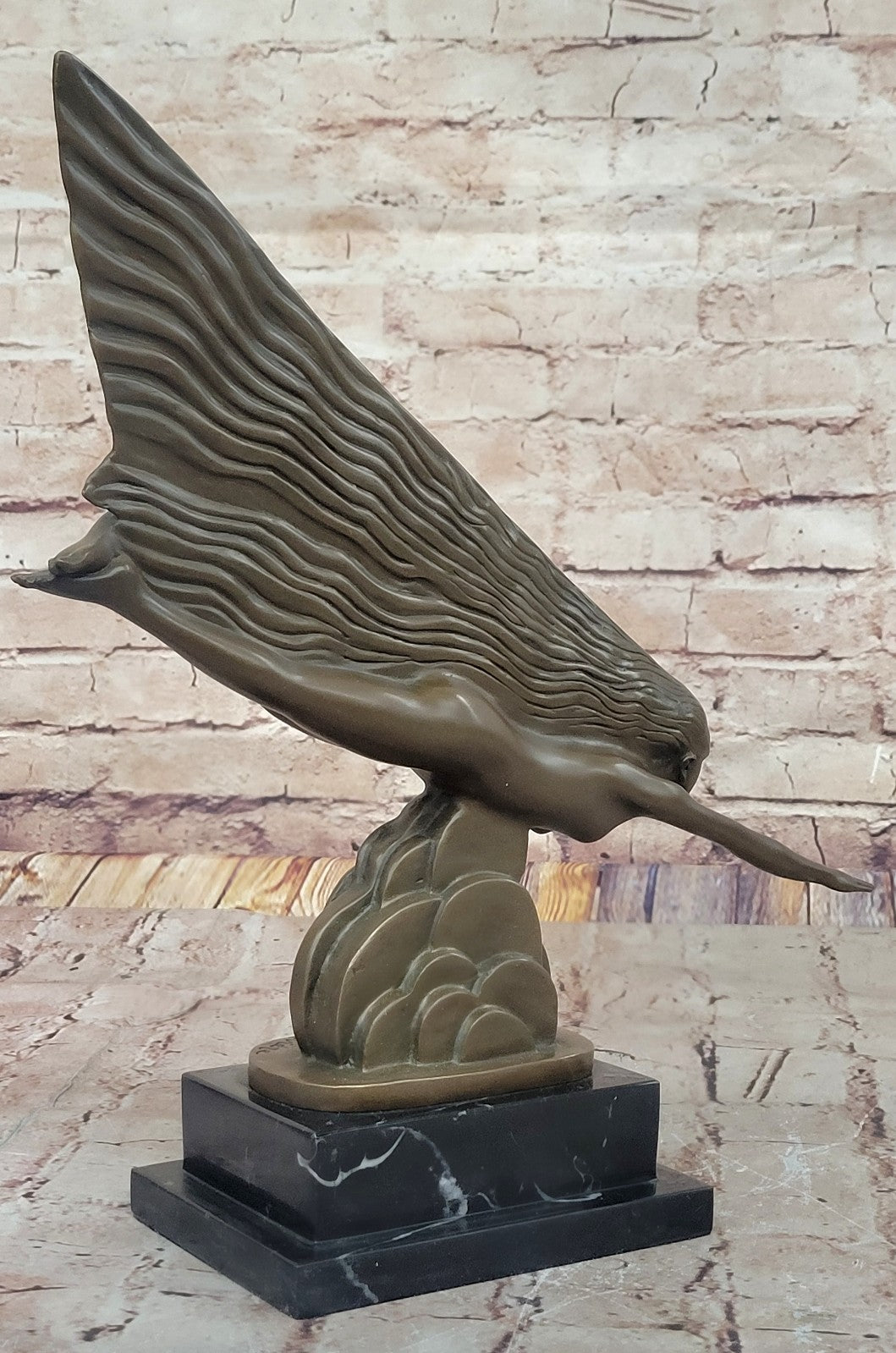 Signed Art Nouveau Nude Swimmer Bronze Sculpture Vintage Statue Figure Figurine