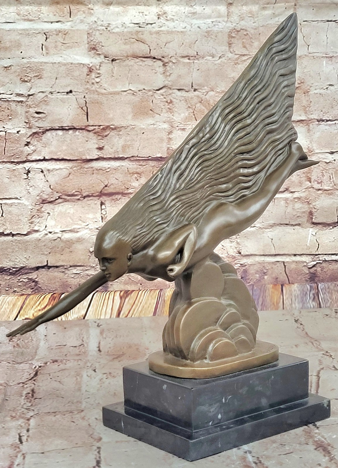 Signed Art Nouveau Nude Swimmer Bronze Sculpture Vintage Statue Figure Figurine