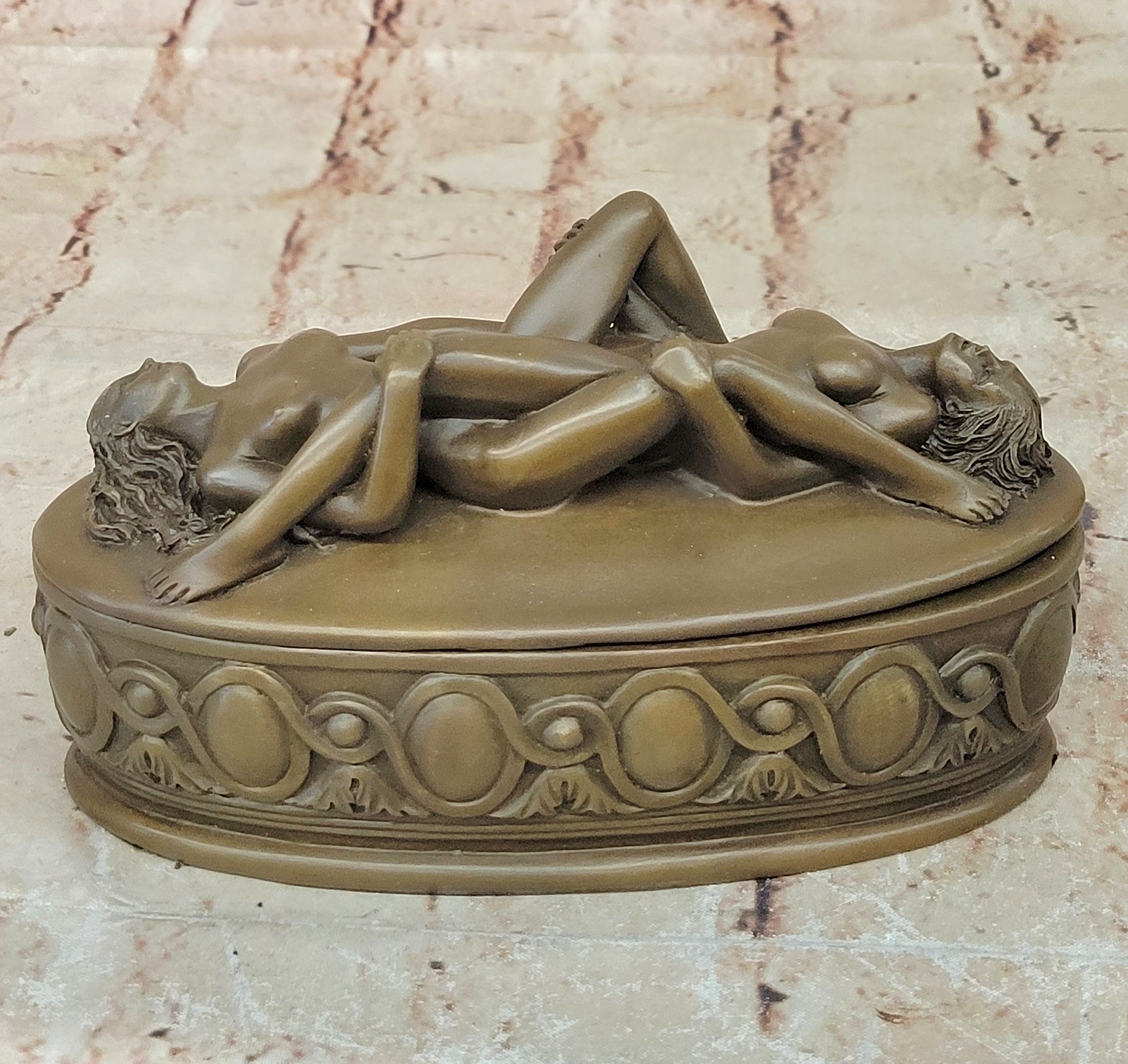 Milo Signed Bronze Jewelry Box – Two Women Erotic Sculpture Trinket Box