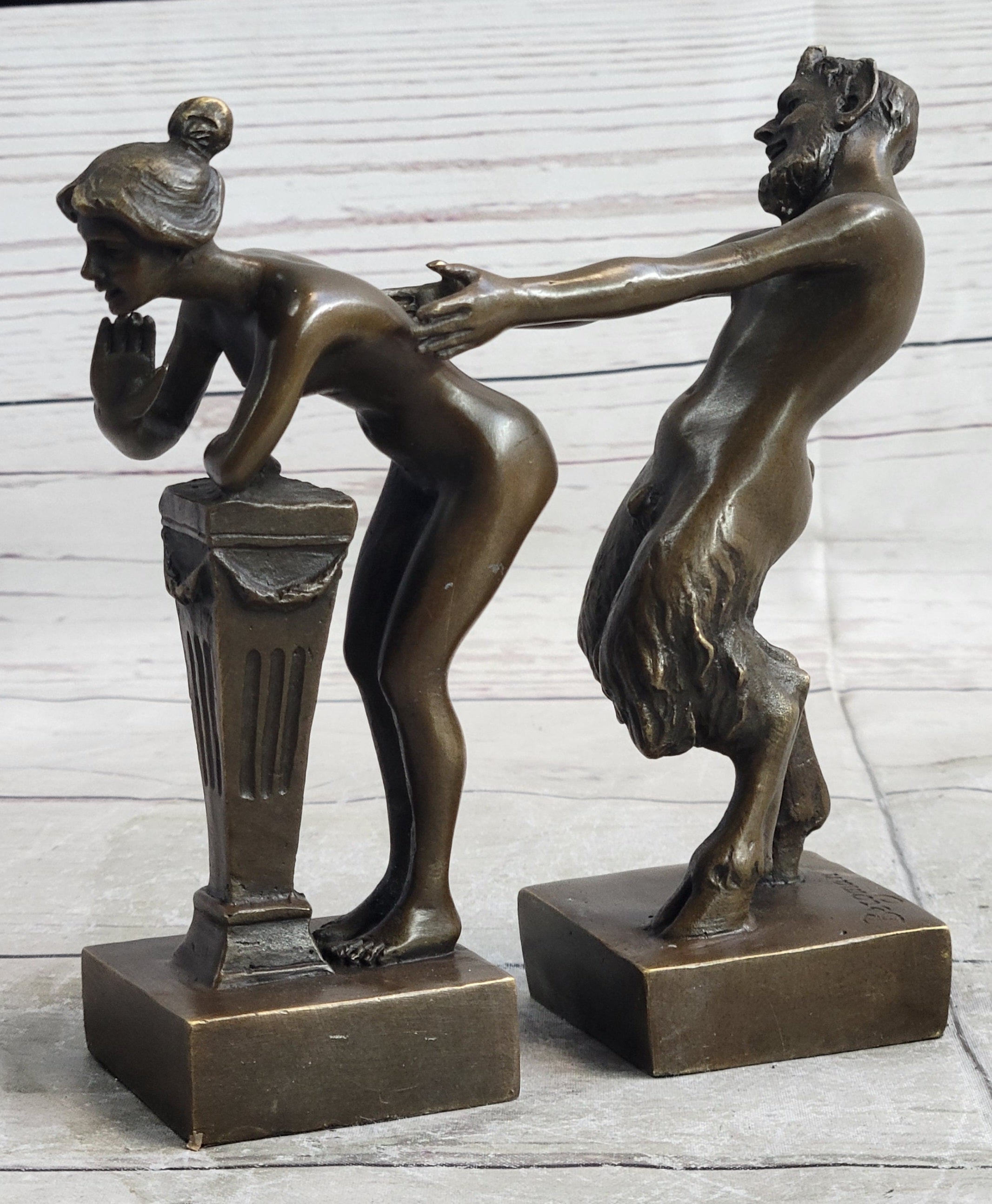 Bergman Vintage Bronze Sculpture Decor Faun Satyr And Bookends Hot Cast Art Sale
