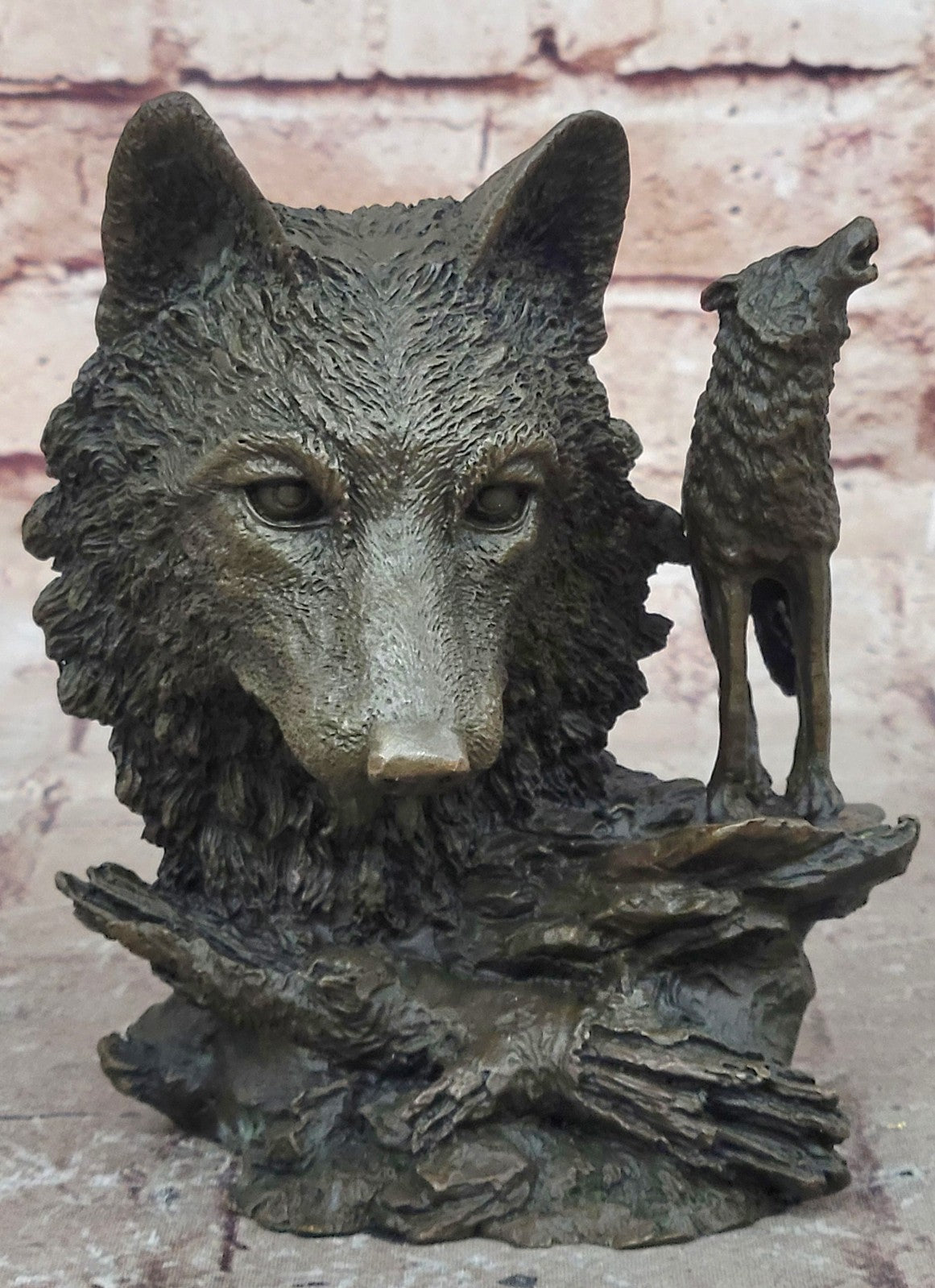 Art Decor Collectible Original Milo Wolf Wolves Bust Bronze Sculpture Statue