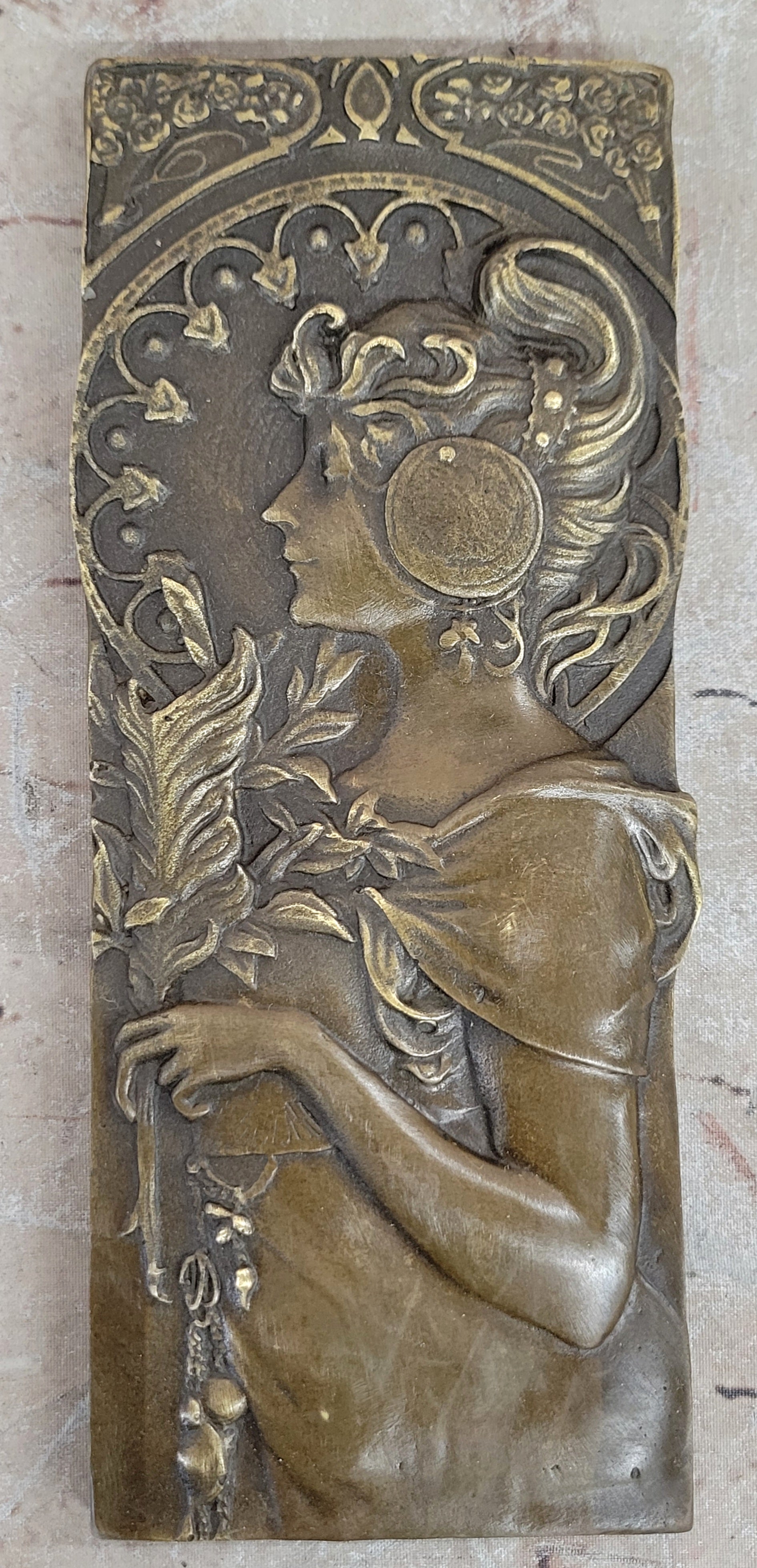 Vintage Signed Bronze Art Deco Bas Relief Made in Spain Award Trophy Collector