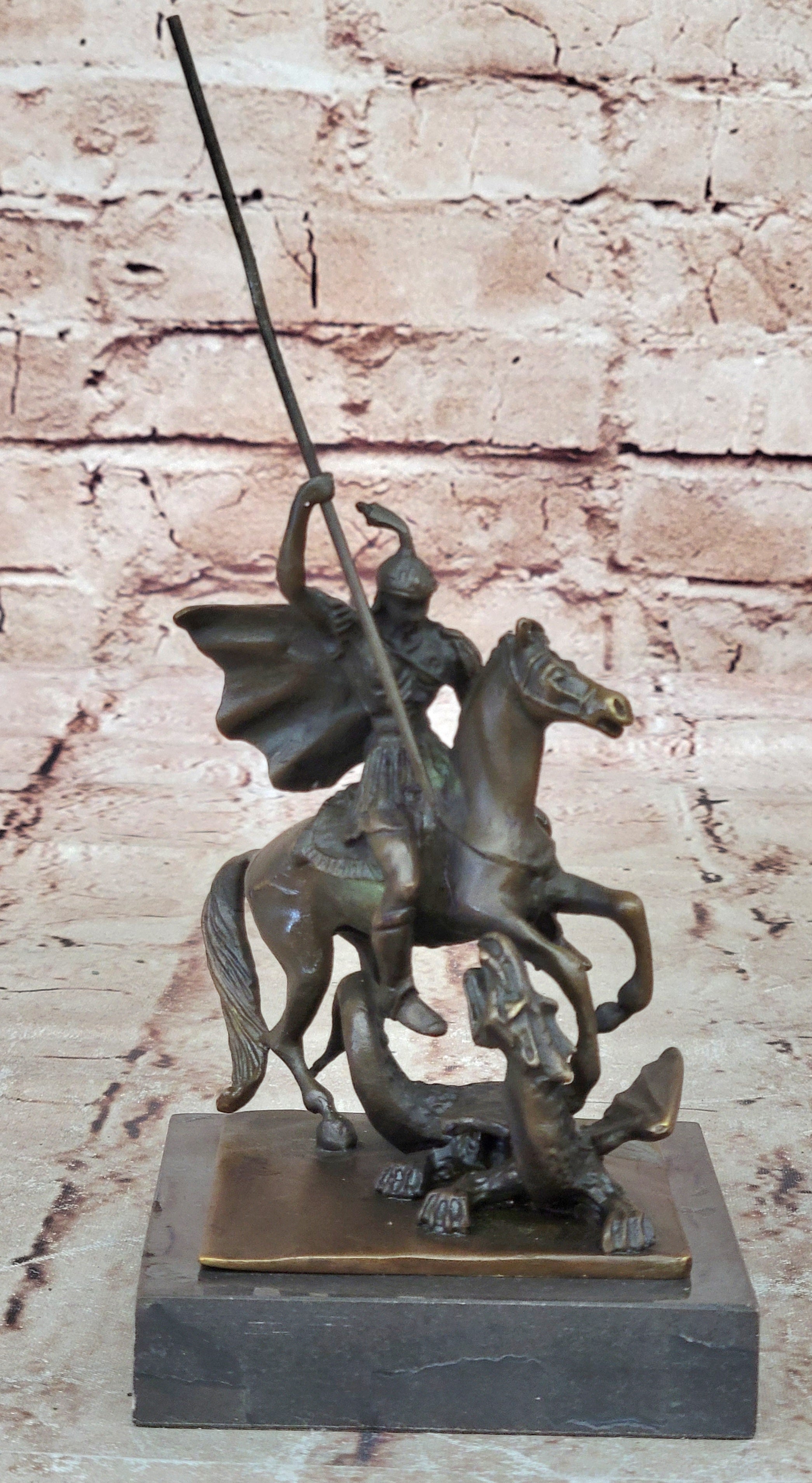 Saint Michael Police Officer Law Enforcement Dragon Slayer Bronze Marble Statue
