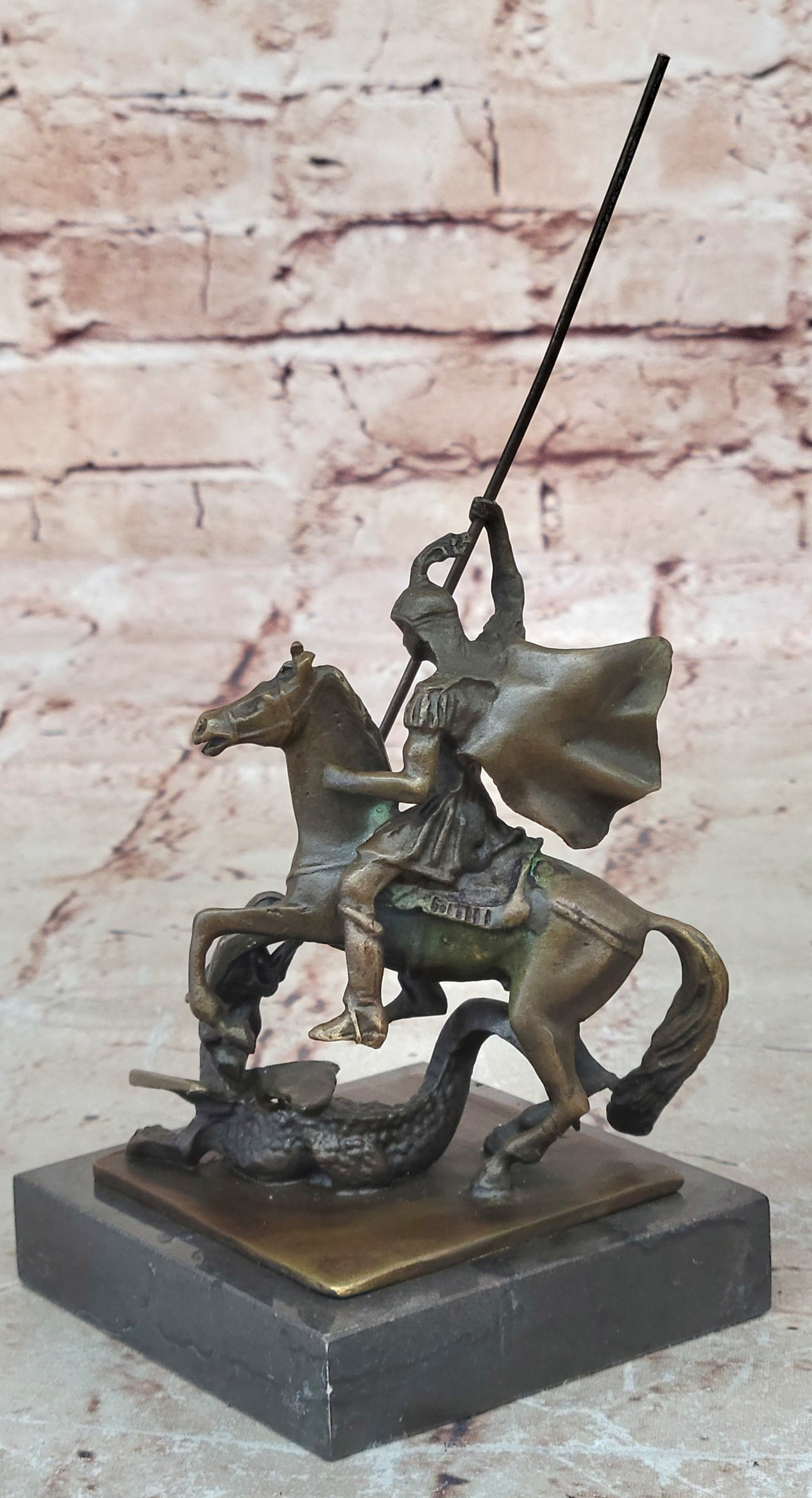Saint Michael Police Officer Law Enforcement Dragon Slayer Bronze Marble Statue